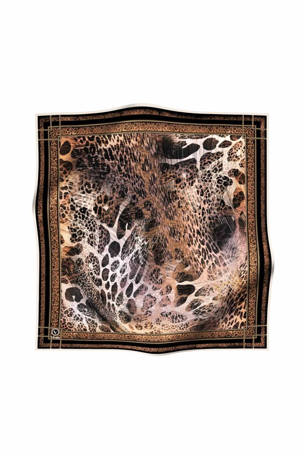 Twill Leopar Desenli Siyah Renkli 90x90 Eşarp (İpek İçermez) Kenar Dikiş Şekli El Dikişli