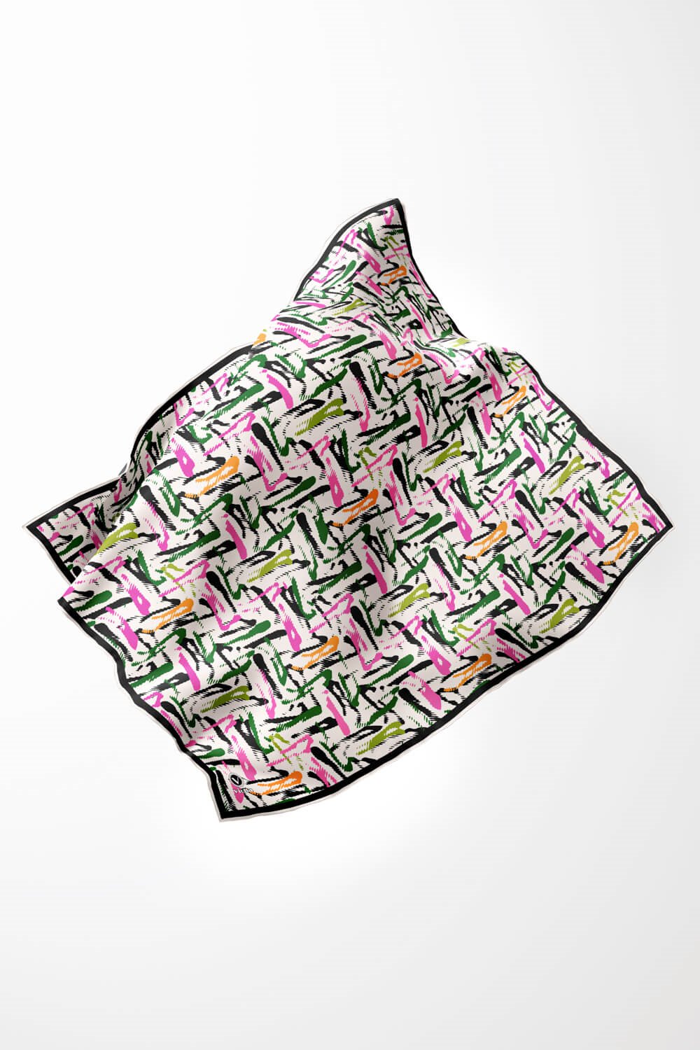 Twill Geometrik Desenli Pembe - Zümrüt Yeşili Renkli 90x90 Eşarp (İpek İçermez) Dikim Şekli : El Dikişi