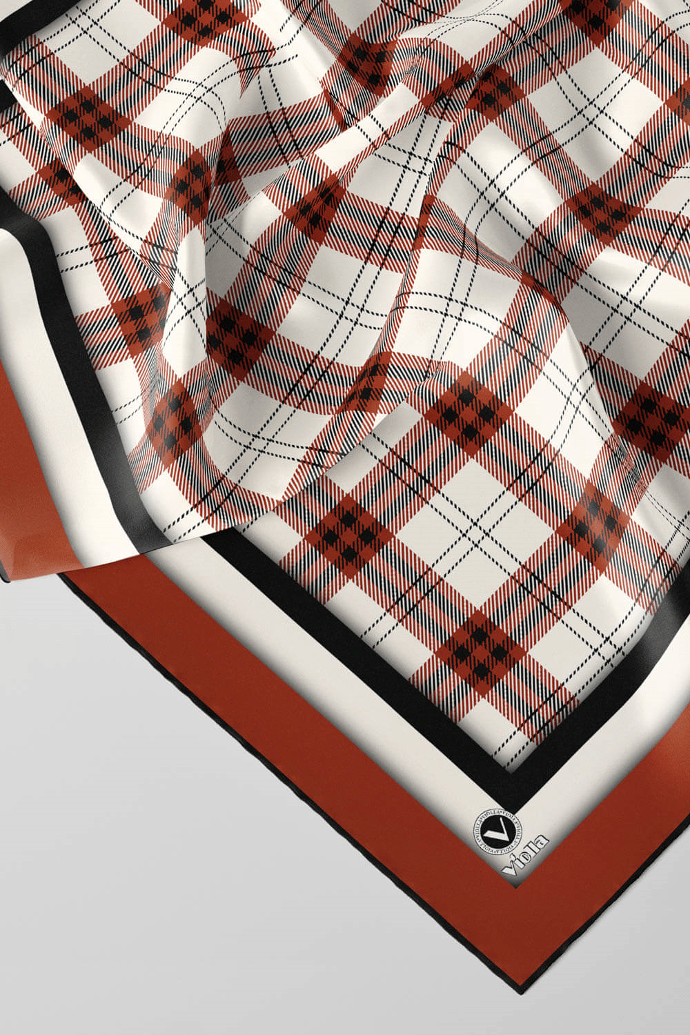 Twill Ekose Desenli Taba Renkli 90x90 Eşarp (İpek İçermez) Kenar Dikiş Şekli El Dikişli