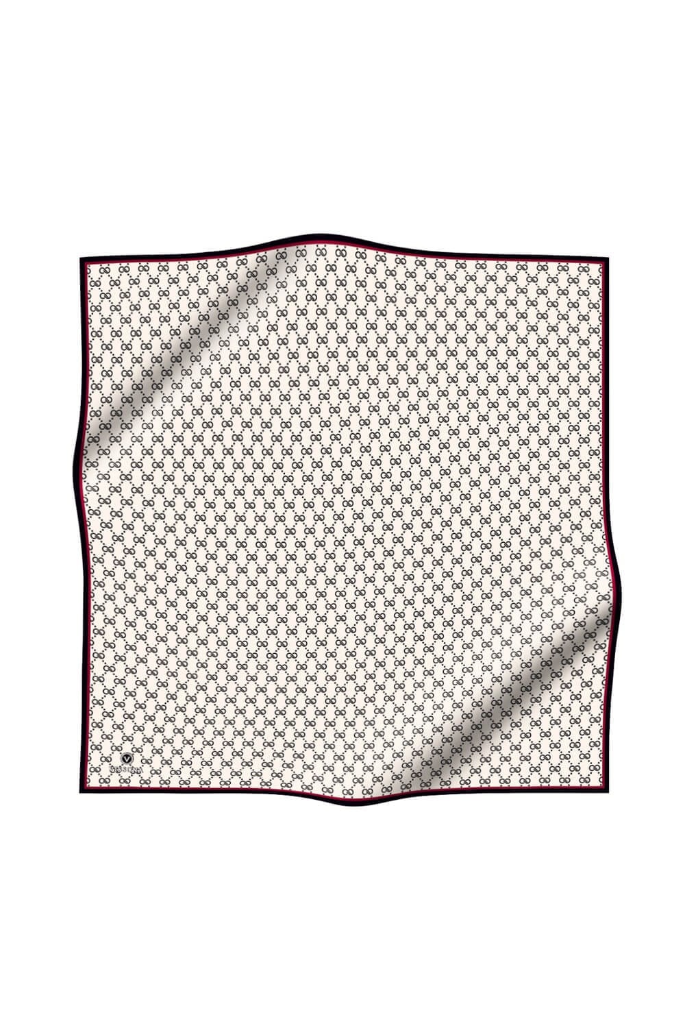 %100 Twill İpek Geometrik Desenli Siyah - Krem Renkli 90x90 Eşarp Dikim Şekli : El Dikişi