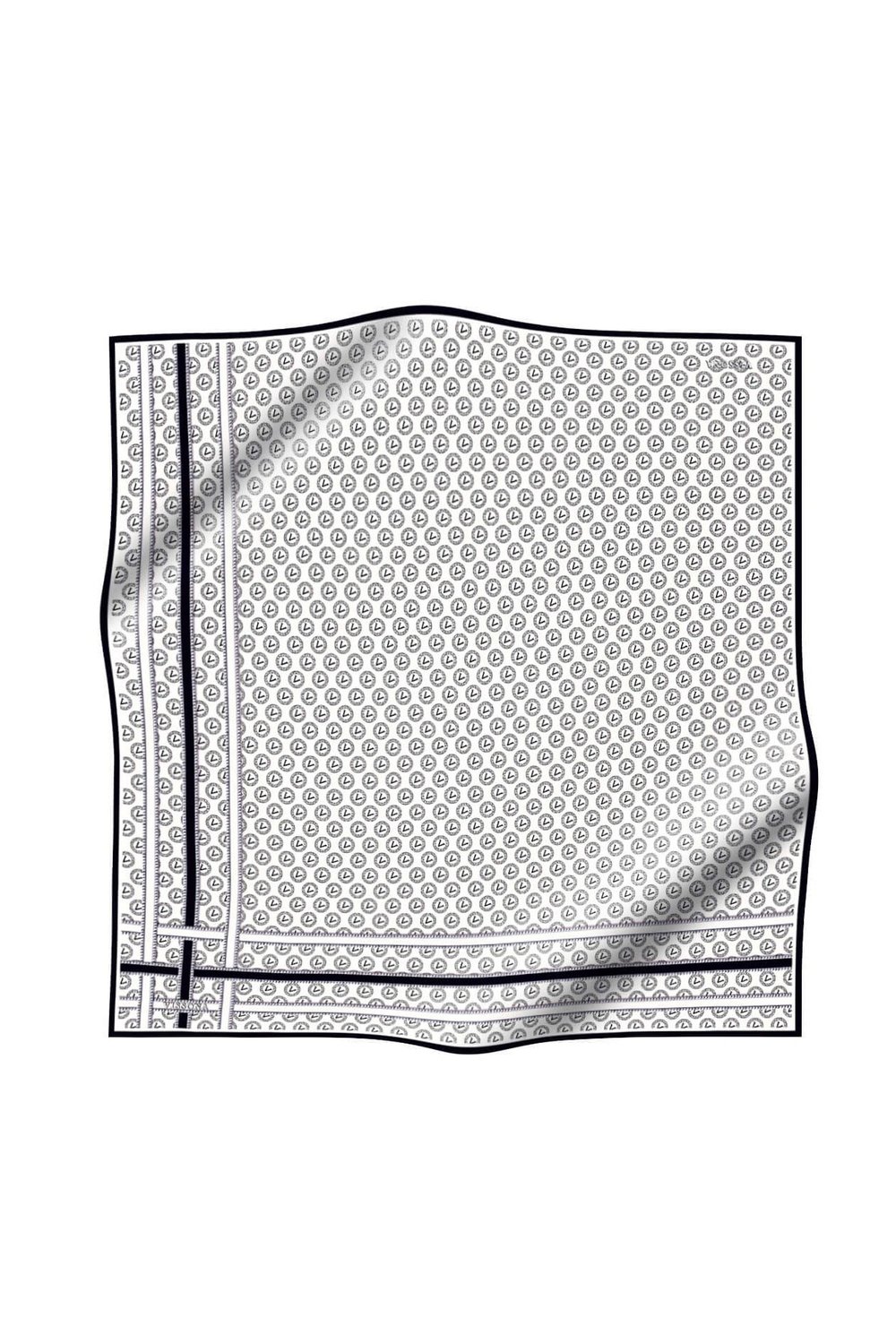 %100 Twill İpek Monogram Desenli Krem - Siyah Renkli 90x90 Eşarp Dikim Şekli : El Dikişi