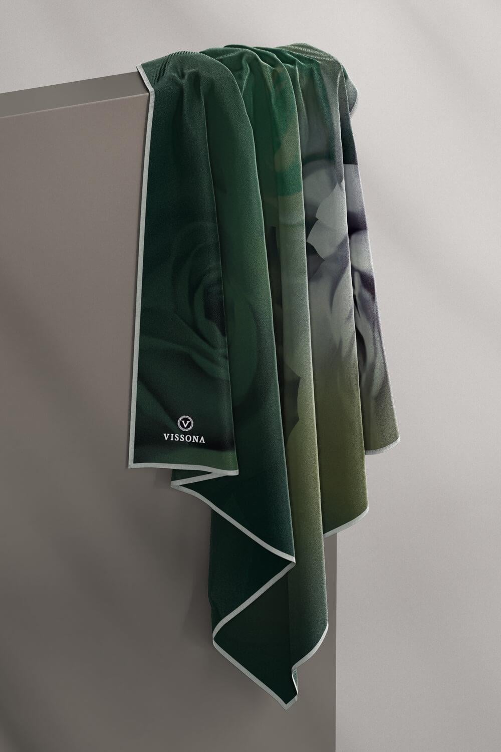 %100 Twill İpek Gül Desenli Haki - Zümrüt Yeşili Renkli 90x90 Eşarp Dikim Şekli : El Dikişi