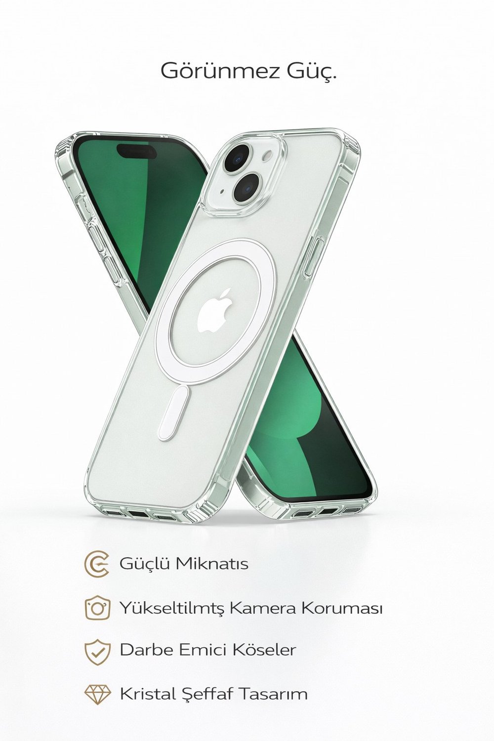 iPhone 13 Uyumlu Kamera Korumalı Magsafe Wireless Şarj Özellikli Lüks Şeffaf Silikon Telefon Kılıfı