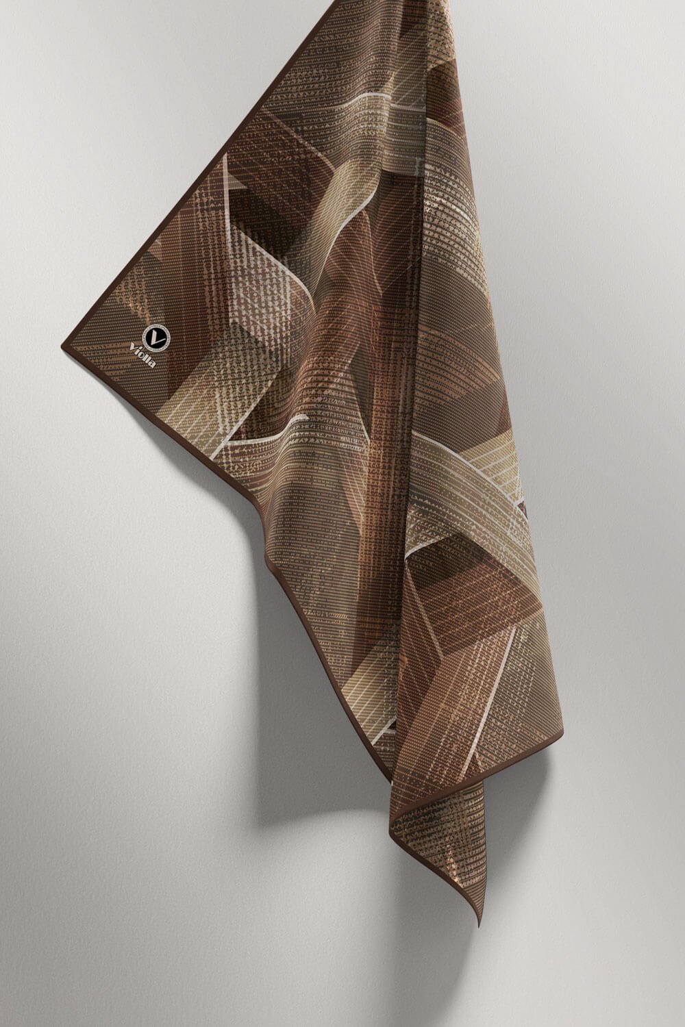 Twill Dokulu Geometrik Desenli Vizon Renkli 90x90 Eşarp (İpek İçermez) Kenar Dikiş Şekli El Dikişli