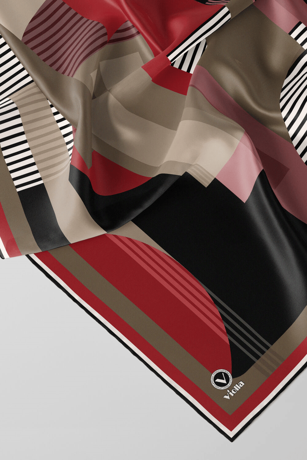 Twill Çizgili Ve Geometrik Desenli Bordo Renkli 90x90 Eşarp (İpek İçermez) Kenar Dikiş Şekli El Dikişli