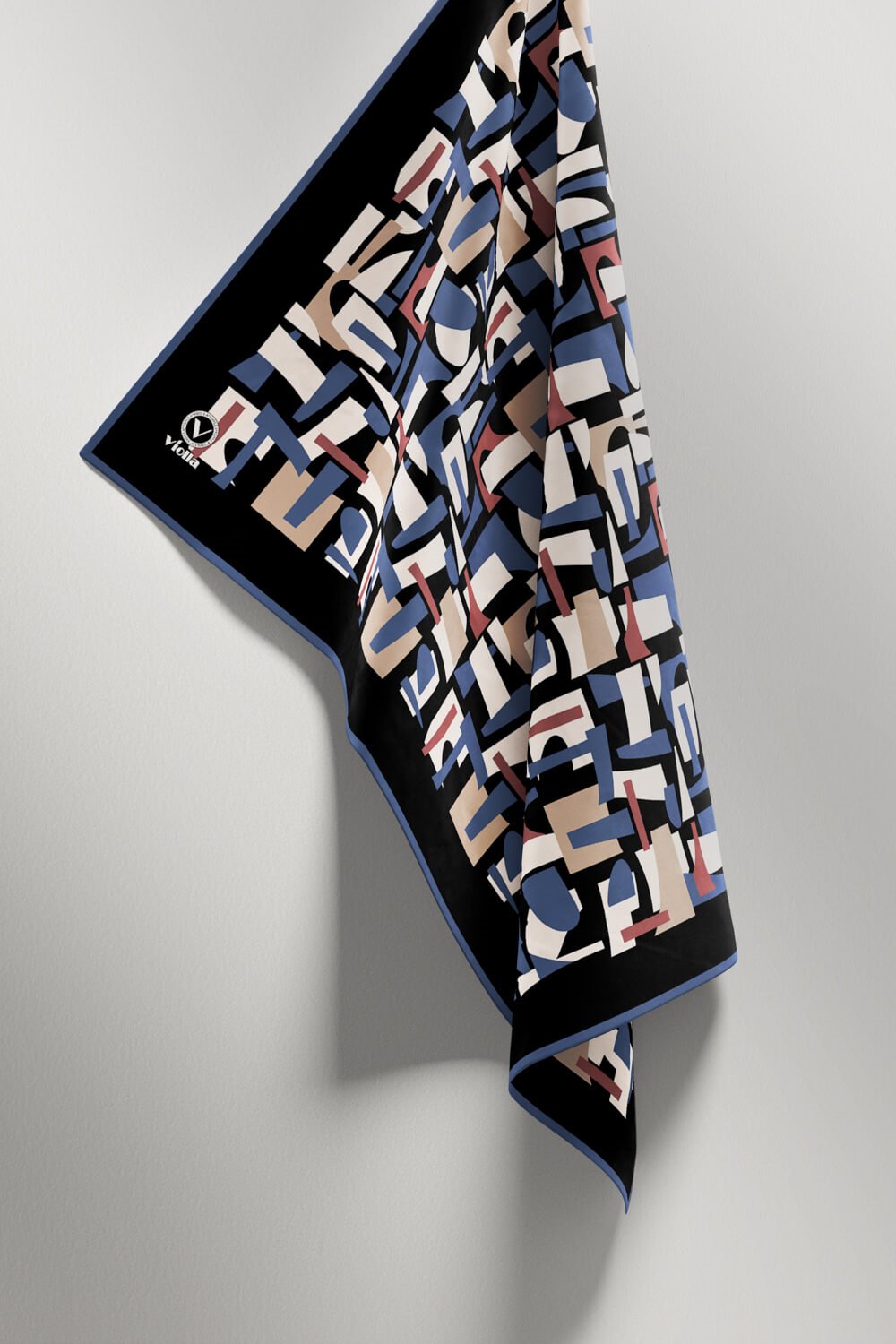 Twill Geometrik Desenli İndigo - Gül Kurusu Renkli 90x90 Eşarp (İpek İçermez) Dikim Şekli : El Dikişi