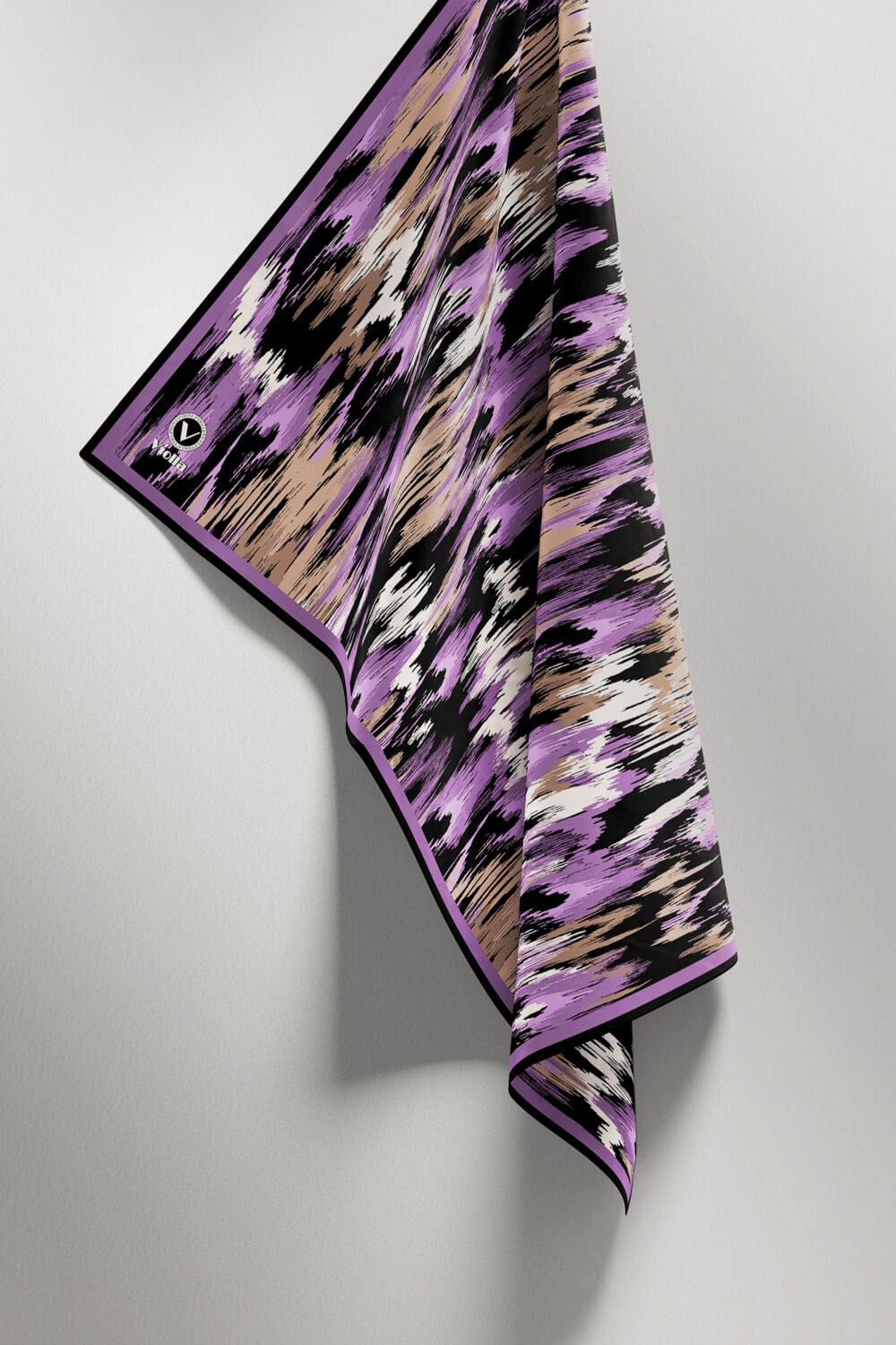 Twill Fırça Desenli Lila Renkli 90x90 Eşarp (İpek İçermez) Kenar Dikiş Şekli El Dikişli