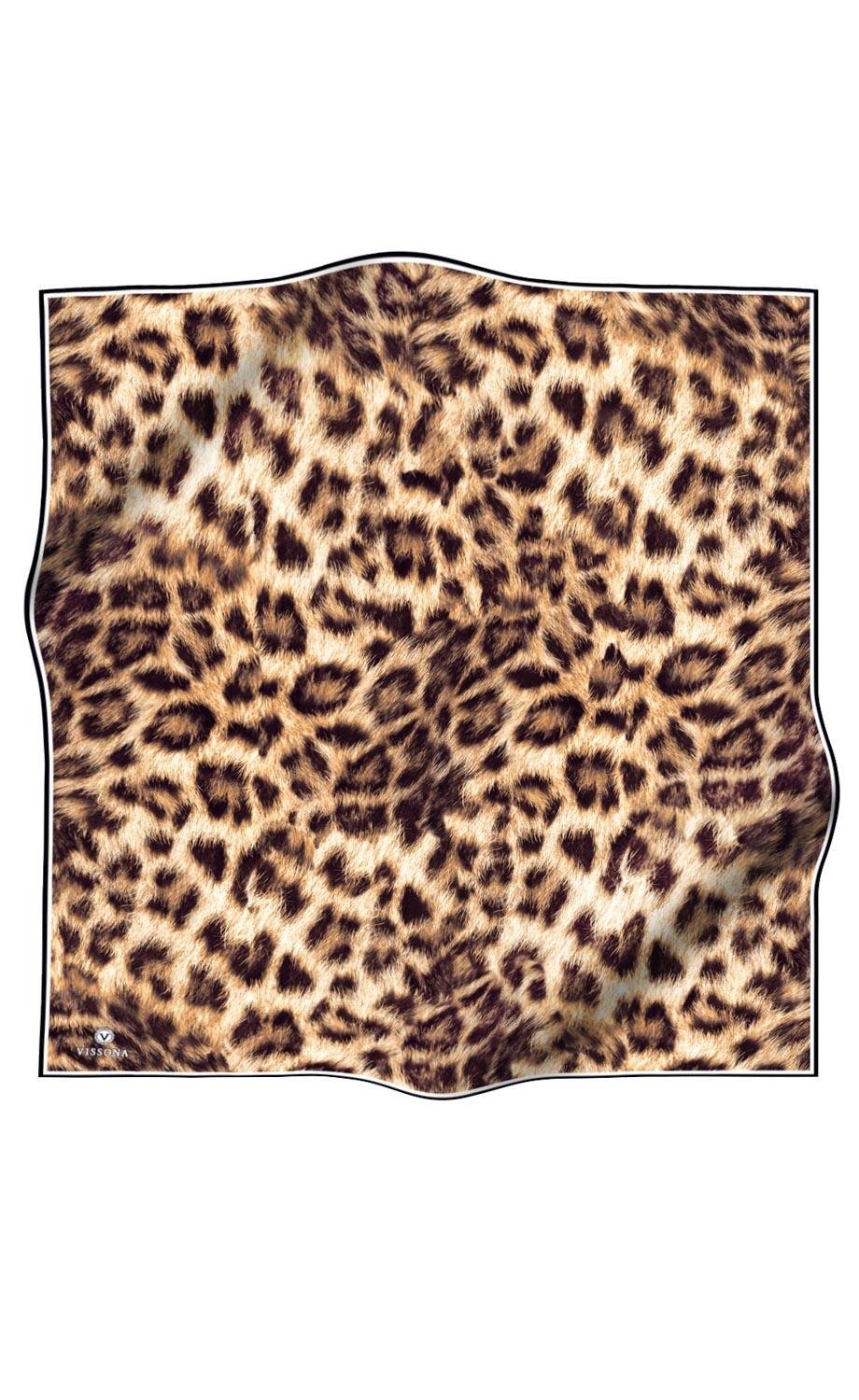 % 57 İPEK % 43 VİSKON Twill İpek Leopar Desenli Hardal - Siyah  Renkli 90x90 Eşarp Dikim Şekli : El Dikişi