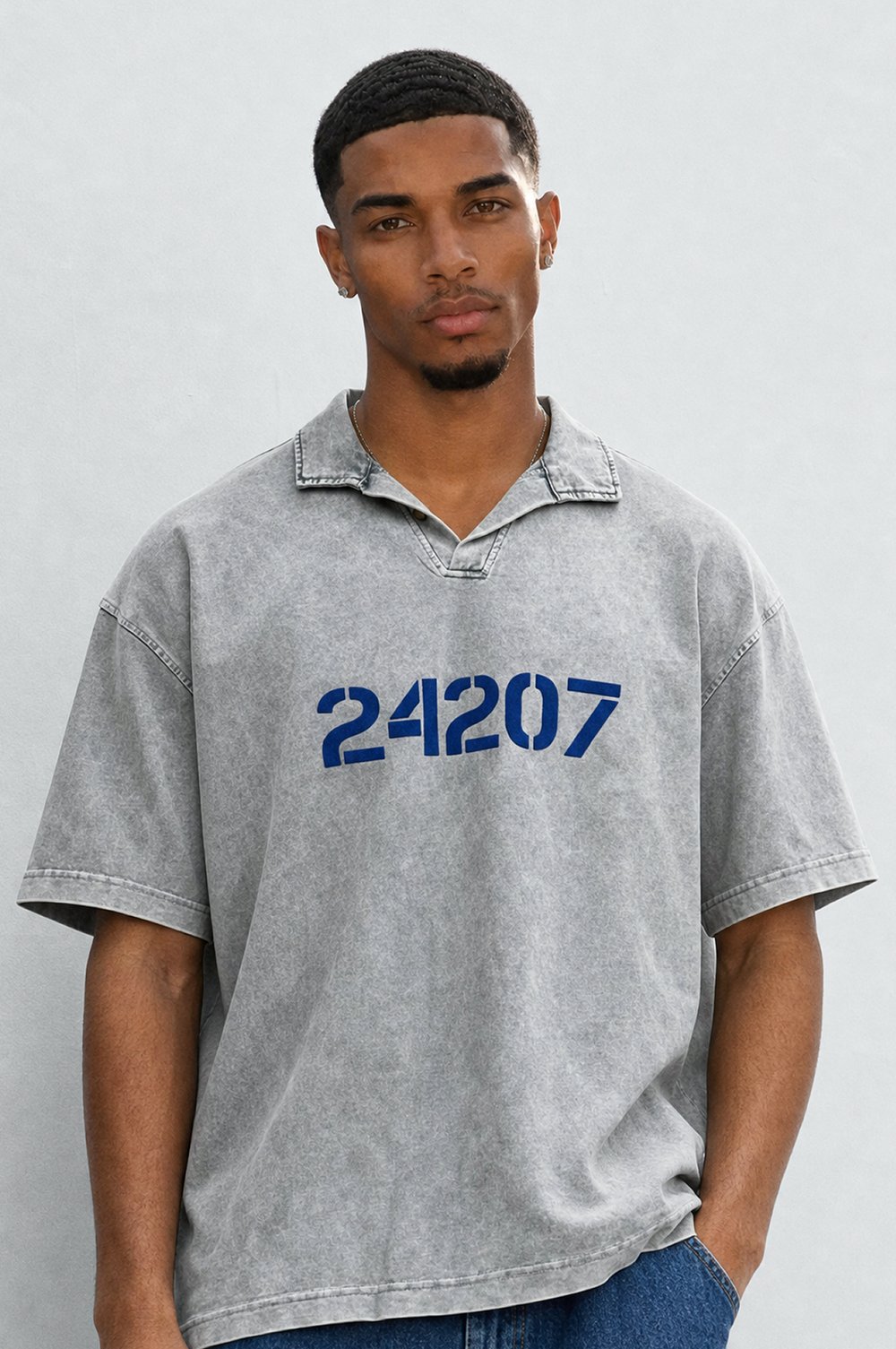 Erkek 24207 Baskılı Yıkamalı Oversize T-Shirt Gri