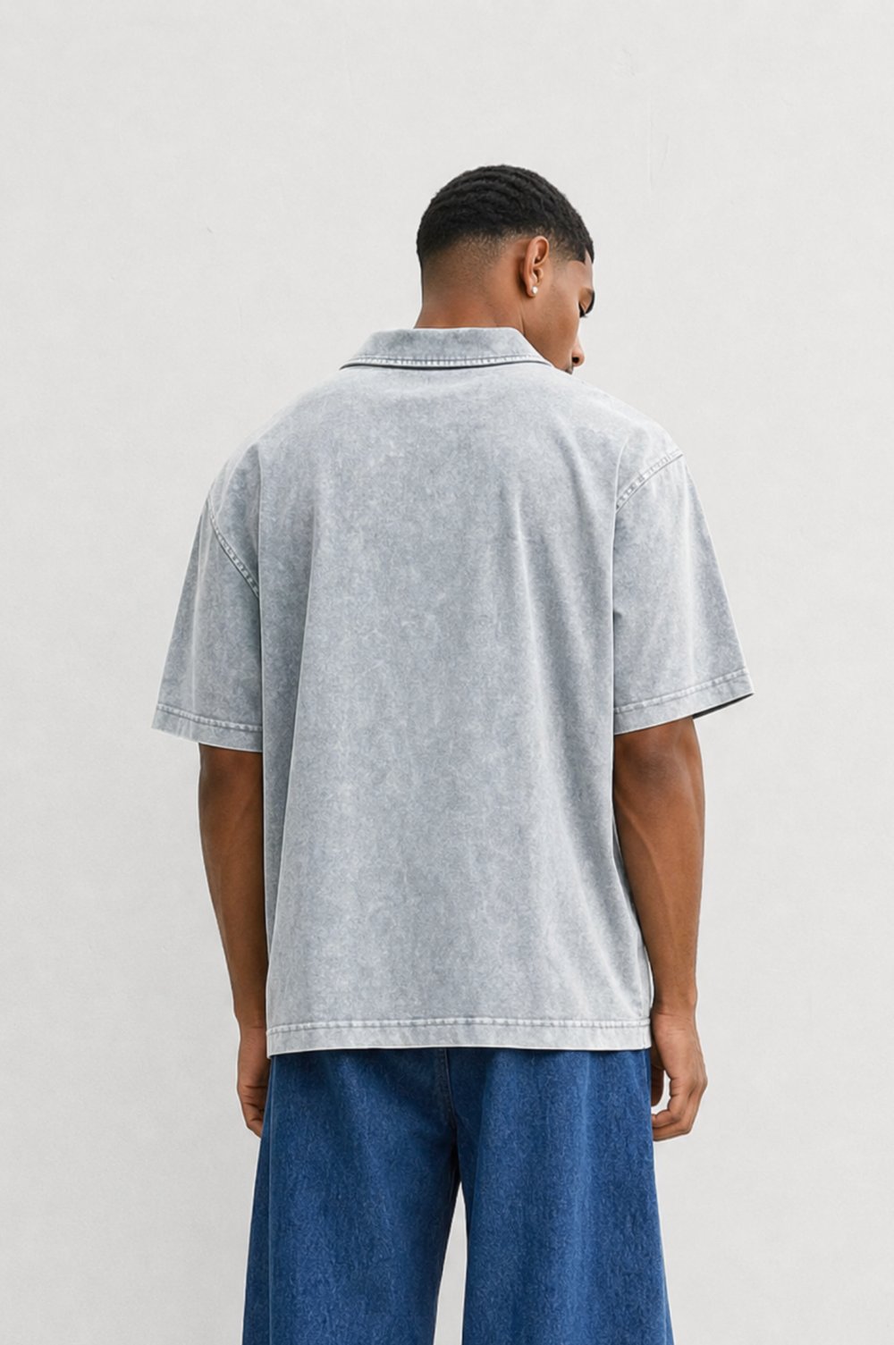 Erkek 24207 Baskılı Yıkamalı Oversize T-Shirt Gri