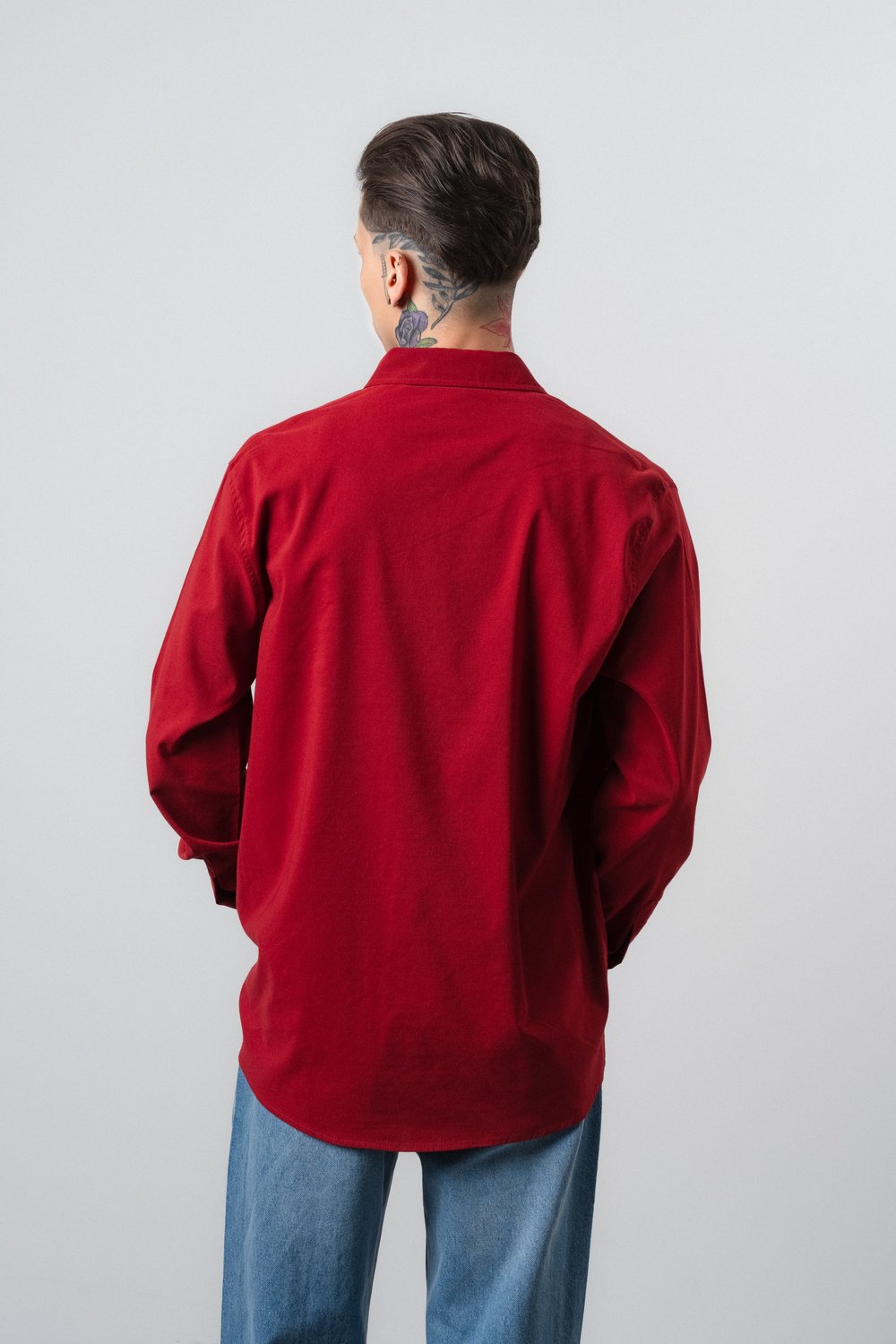 Erkek Arma Nakışlı Uzun Kollu Oversize Gömlek Bordo