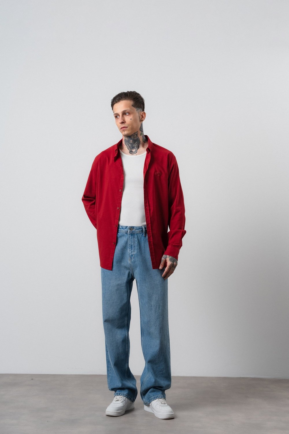 Erkek Arma Nakışlı Uzun Kollu Oversize Gömlek Bordo