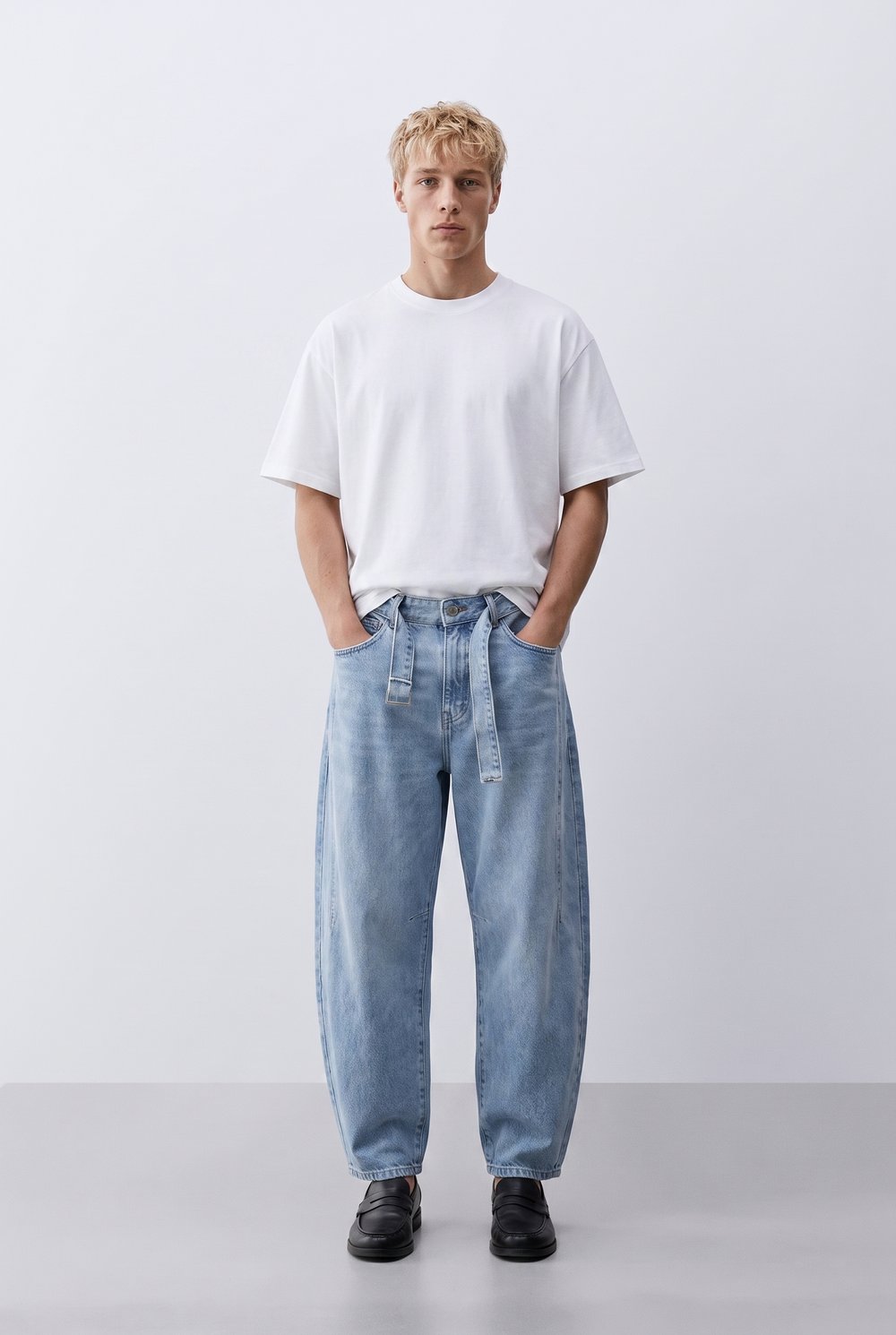 Erkek Barrel Fit Jean Açık Mavi