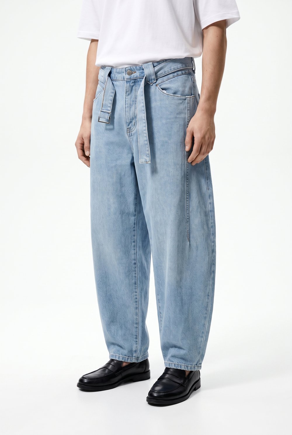Erkek Barrel Fit Jean Açık Mavi