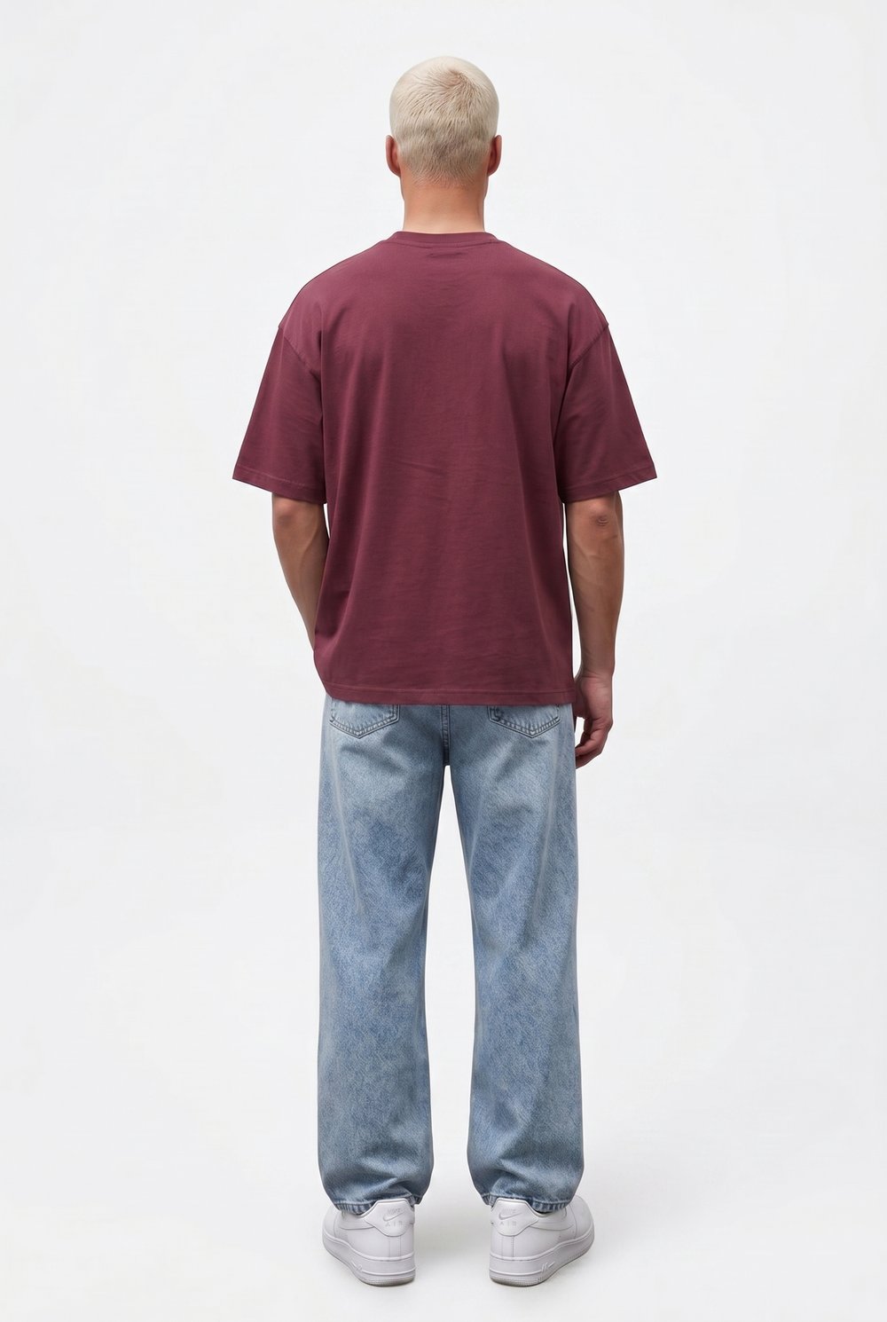 Erkek Basic Oversize T-Shirt Bordo