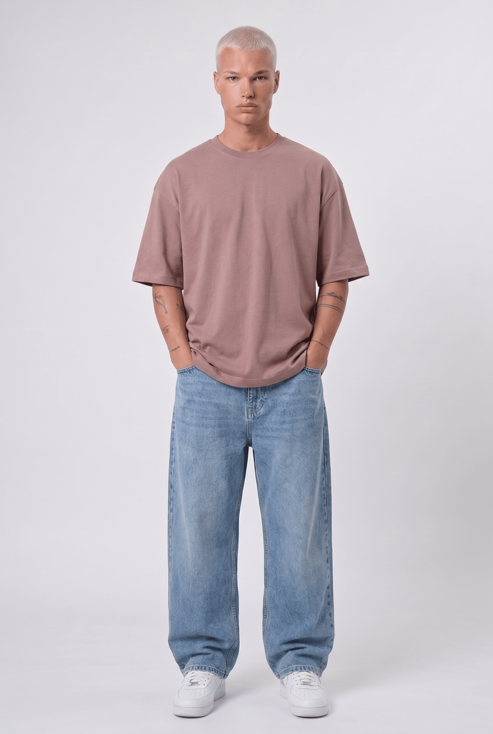 Erkek Basic Oversize T-Shirt Kahve
