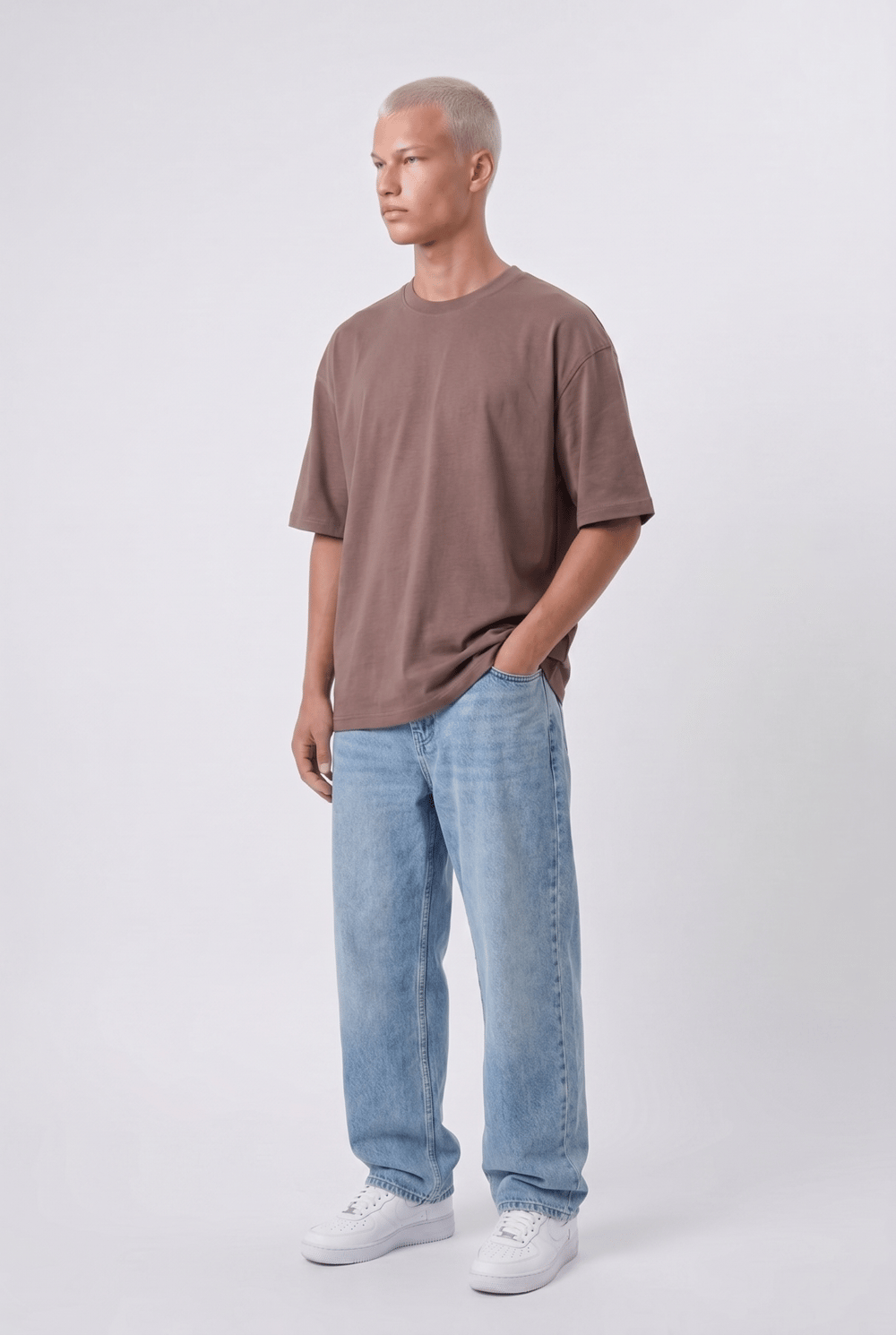 Erkek Basic Oversize T-Shirt Kahve