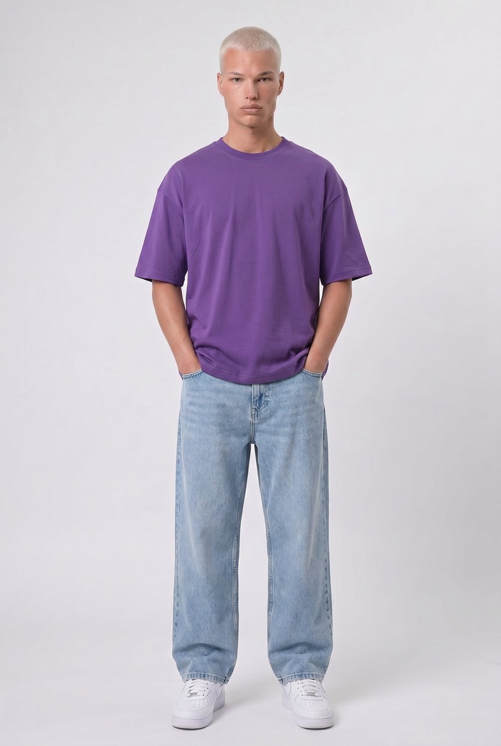 Erkek Basic Oversize T-Shirt Mor