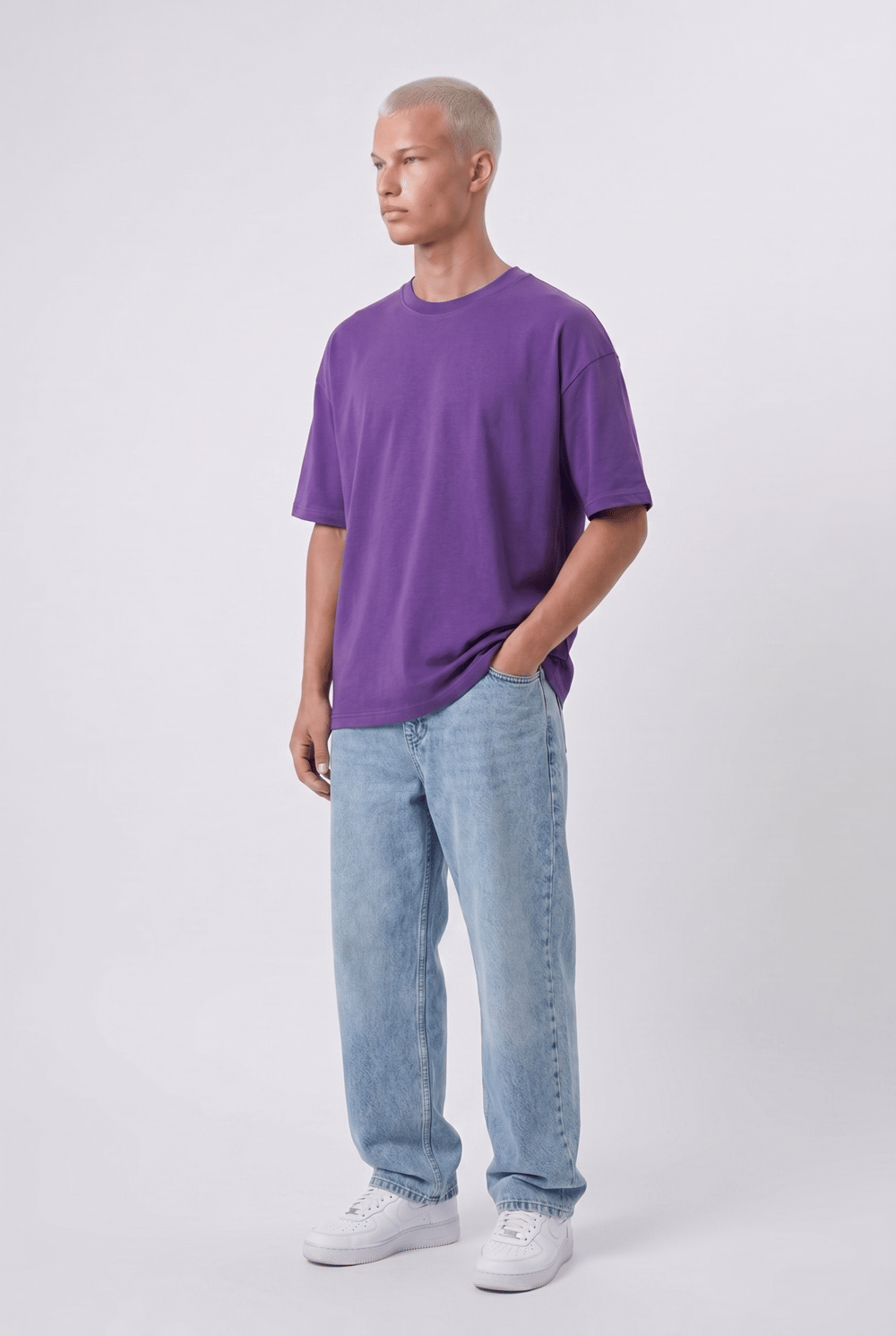 Erkek Basic Oversize T-Shirt Mor