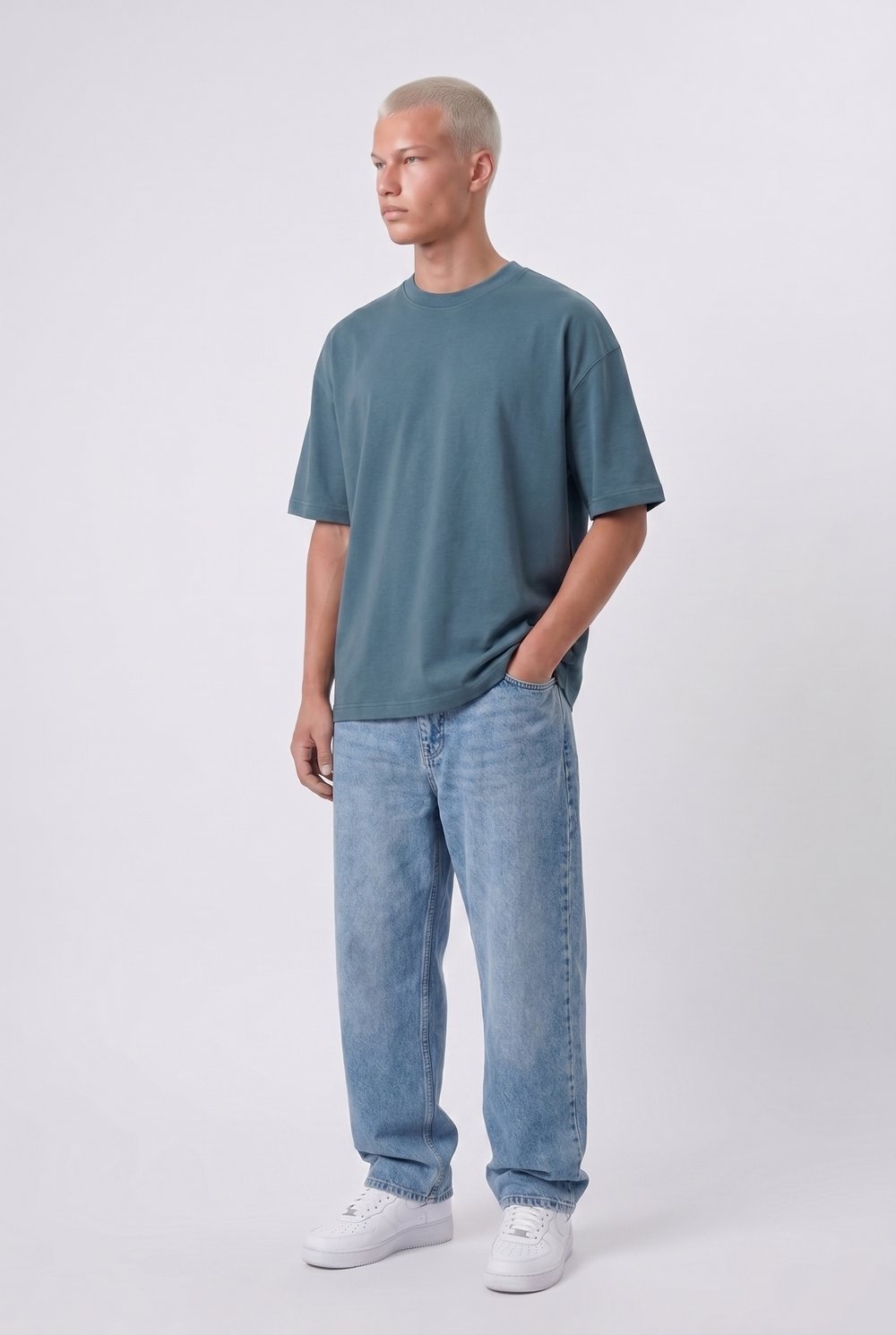 Erkek Basic Oversize T-Shirt Petrol