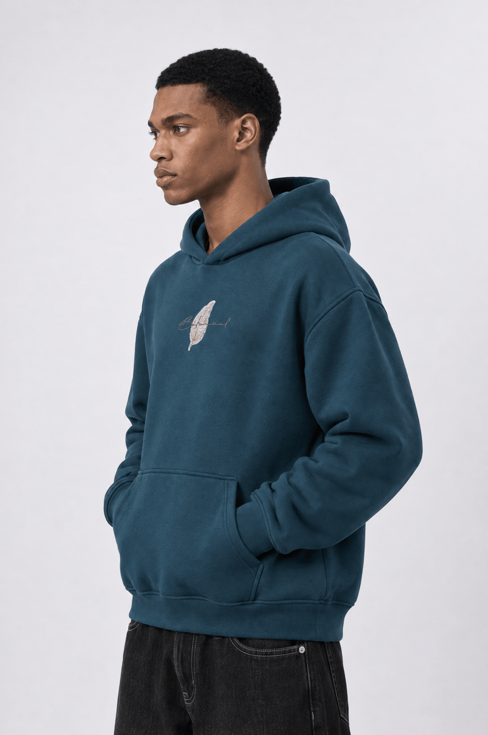 Erkek Botanical Patch Detaylı Oversize Hoodie Zümrüt