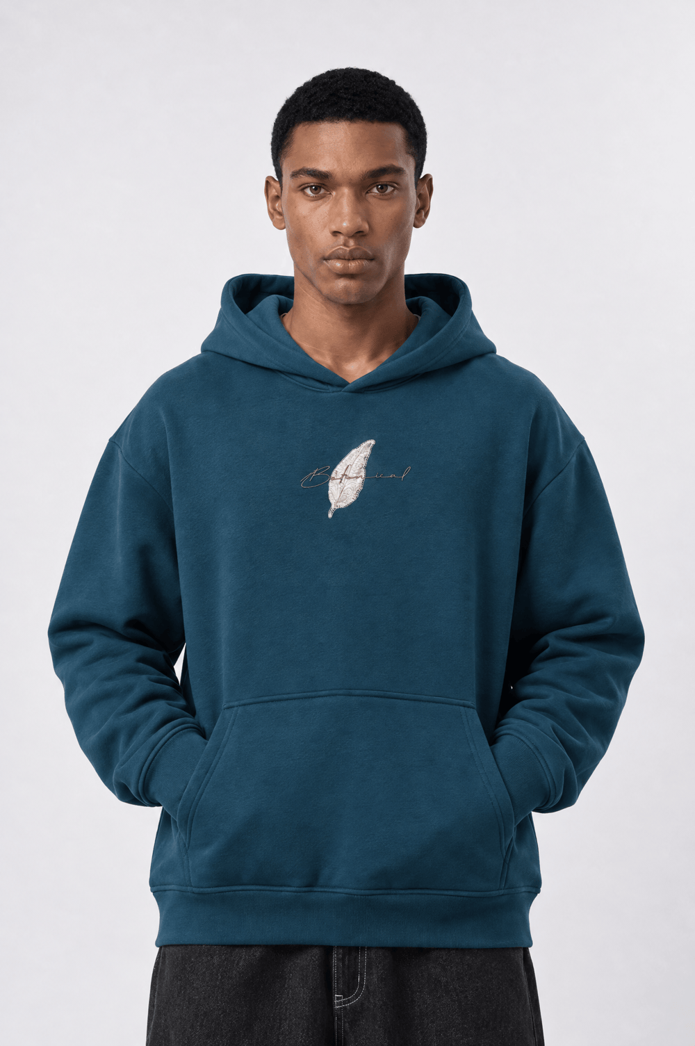 Erkek Botanical Patch Detaylı Oversize Hoodie Zümrüt