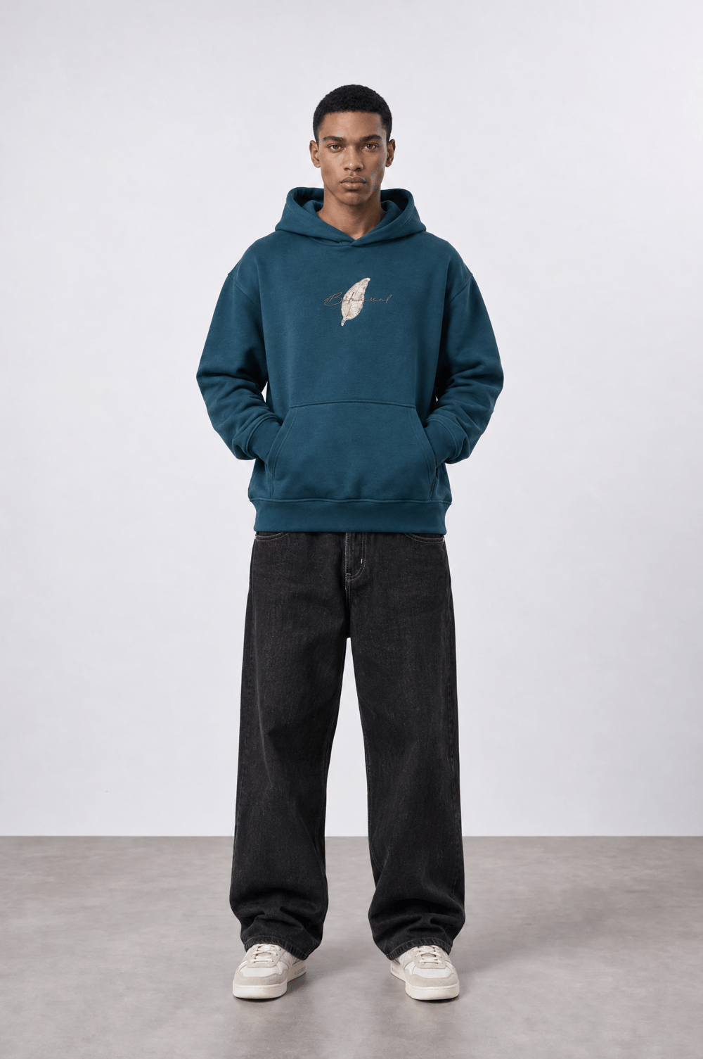 Erkek Botanical Patch Detaylı Oversize Hoodie Zümrüt