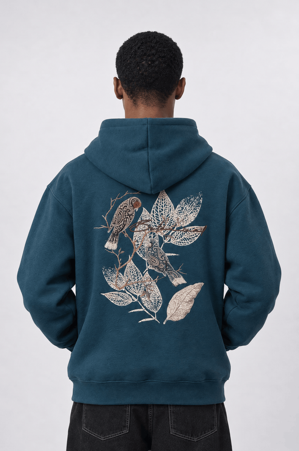 Erkek Botanical Patch Detaylı Oversize Hoodie Zümrüt