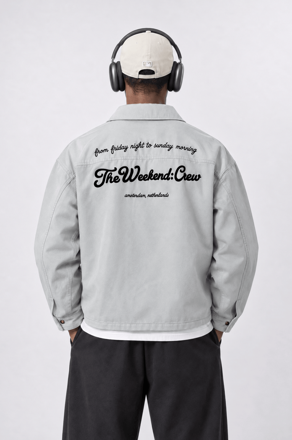 Erkek Crew Nakış Detaylı Oversize Ceket Gri