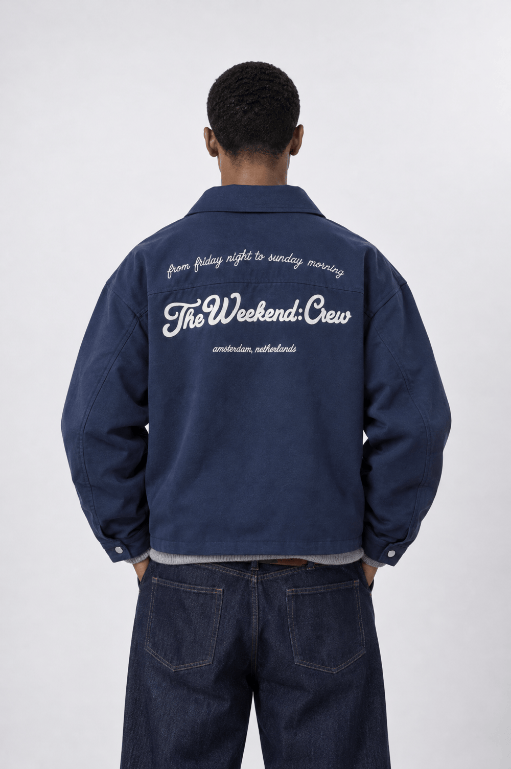 Erkek Crew Nakış Detaylı Oversize Ceket Lacivert