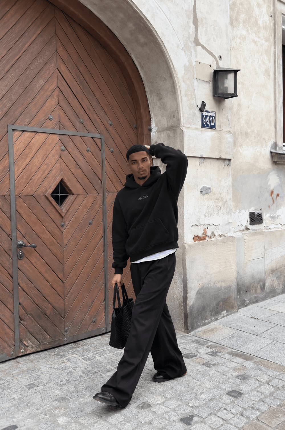 Erkek Da Vinci Baskı Detaylı Oversize Hoodie Siyah