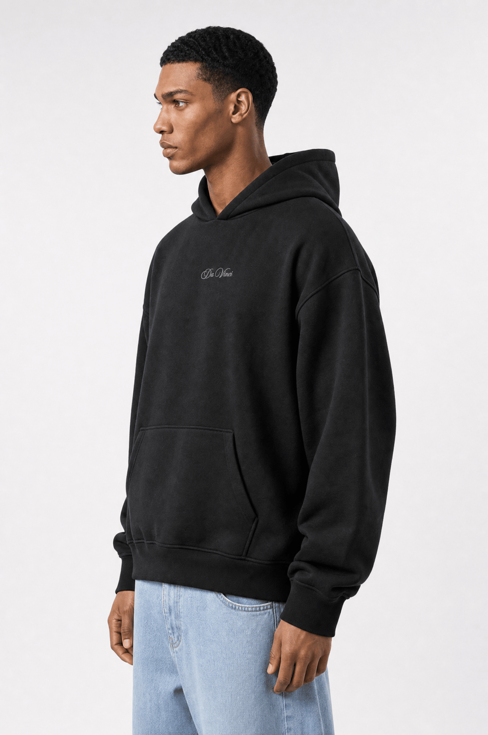 Erkek Da Vinci Baskı Detaylı Oversize Hoodie Siyah