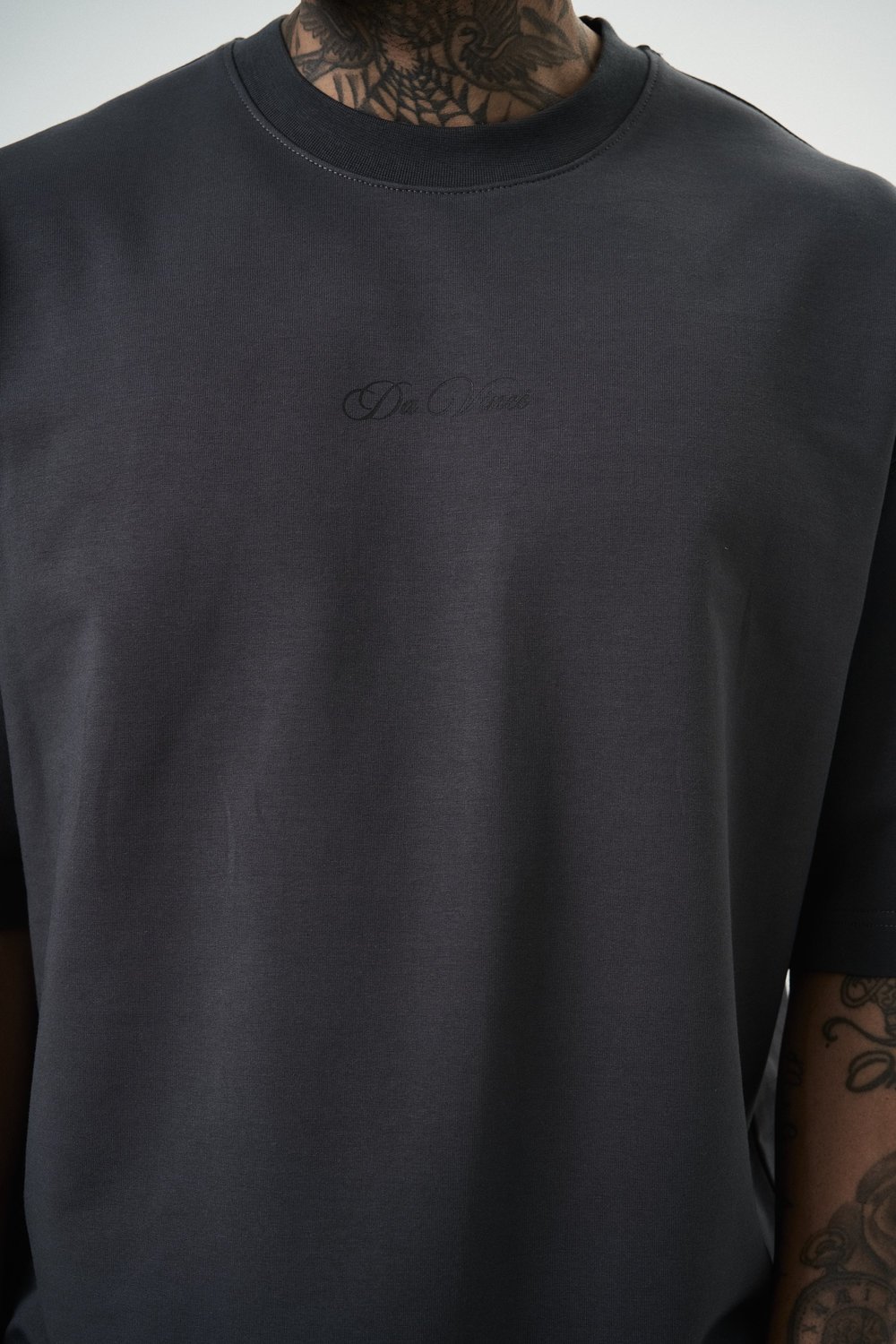 Erkek Da Vinci Baskılı Oversize T-Shirt Füme
