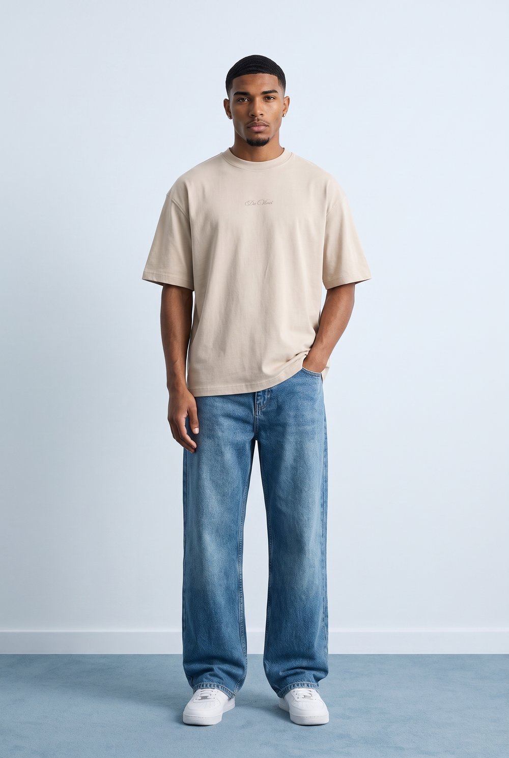 Erkek Da Vinci The Last Supper Baskılı Oversize T-Shirt Bej