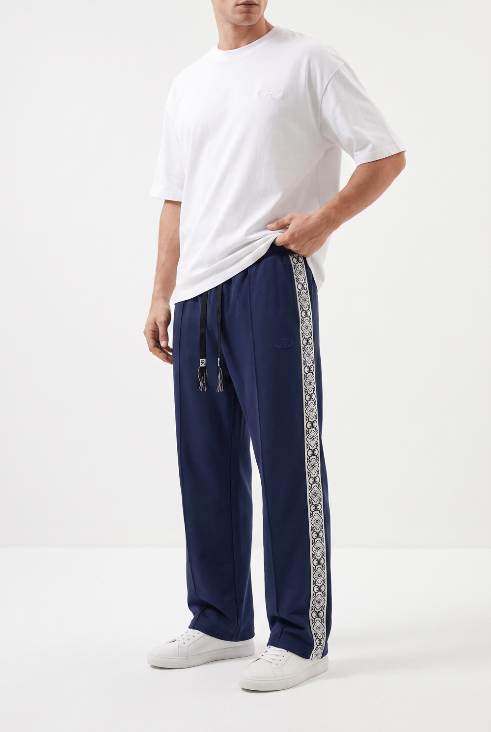 Erkek Damask Şerit Detaylı Kışlık Doubleface Baggy Eşofman Altı Lacivert