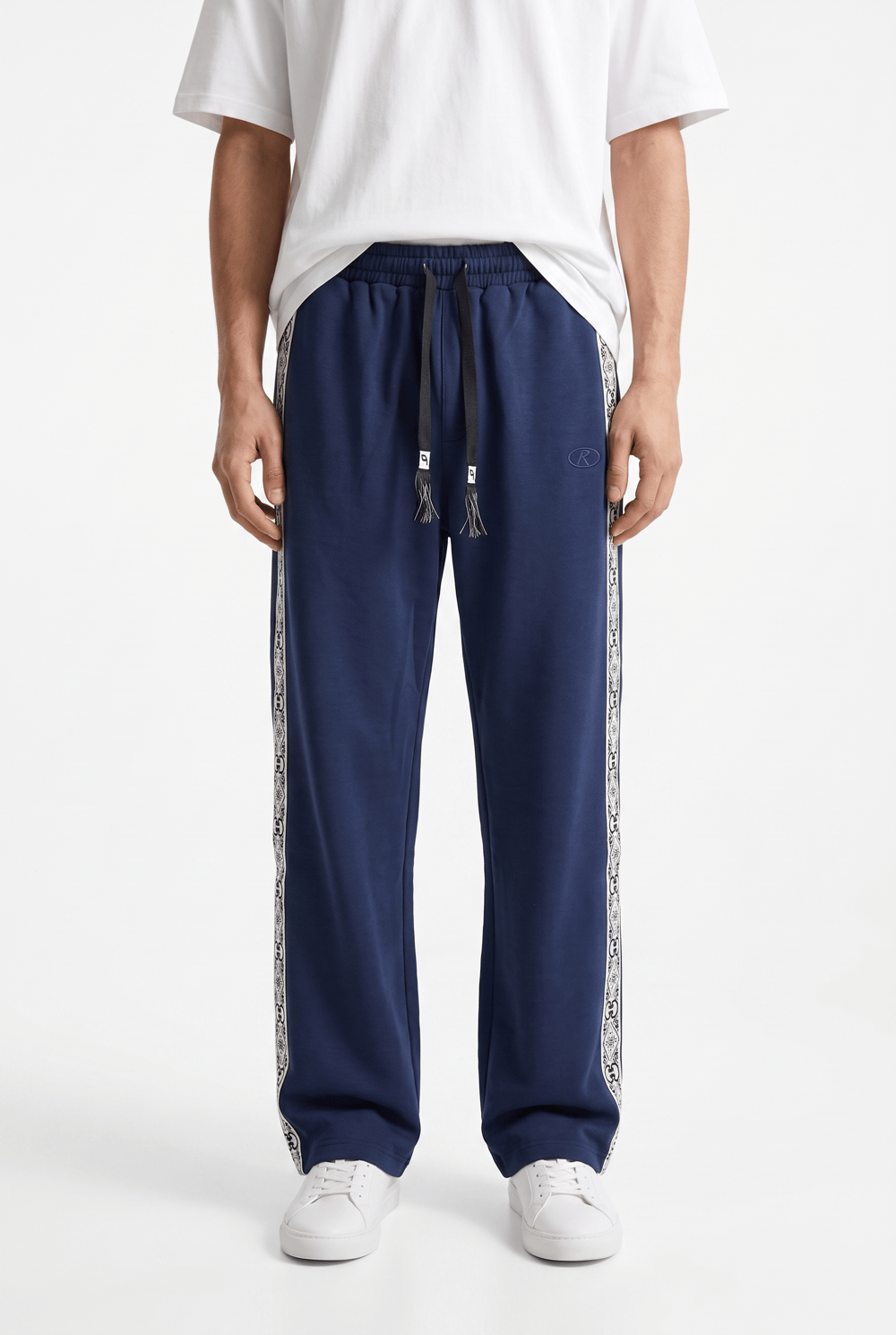 Erkek Damask Şerit Detaylı Kışlık Doubleface Baggy Eşofman Altı Lacivert