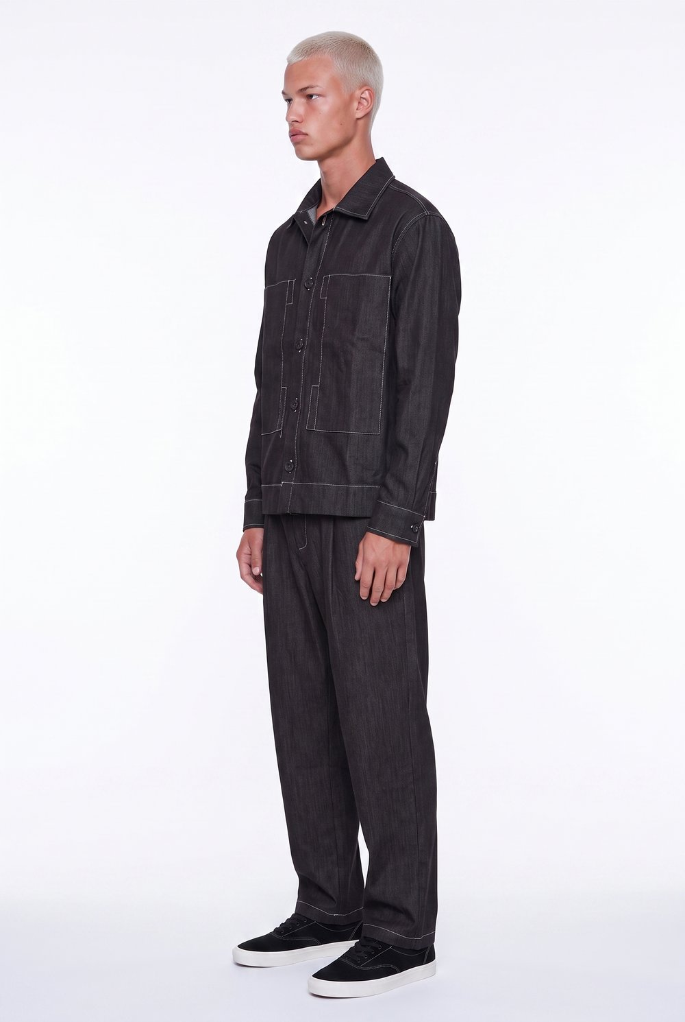 Erkek Dikiş Detaylı Denim Takım Kahve