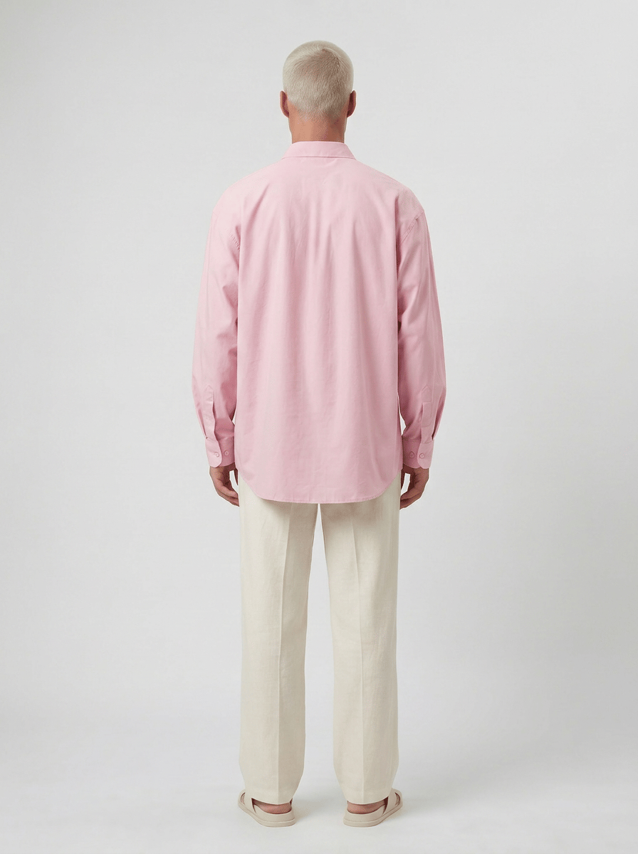 Erkek Dokulu Dolgun Oversize Gömlek Pembe
