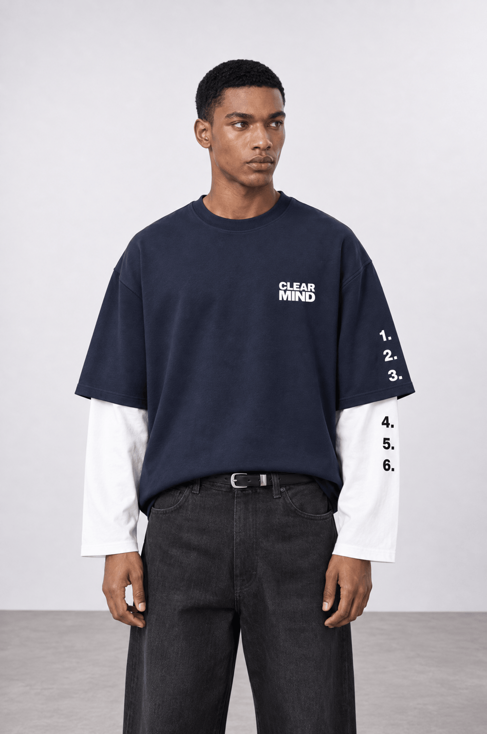 Erkek Double Sleeve Oversize Sweatshirt Lacivert