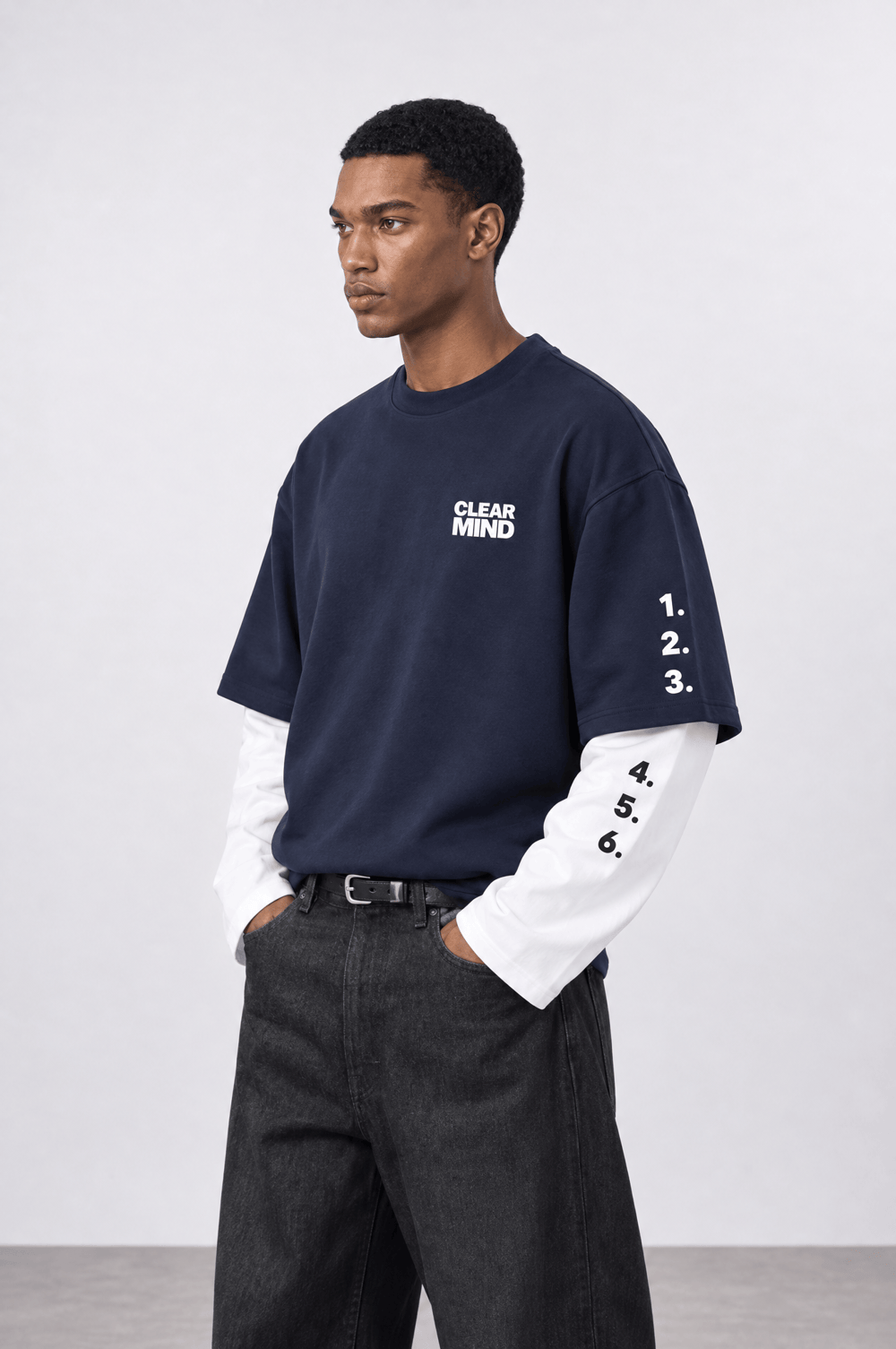 Erkek Double Sleeve Oversize Sweatshirt Lacivert