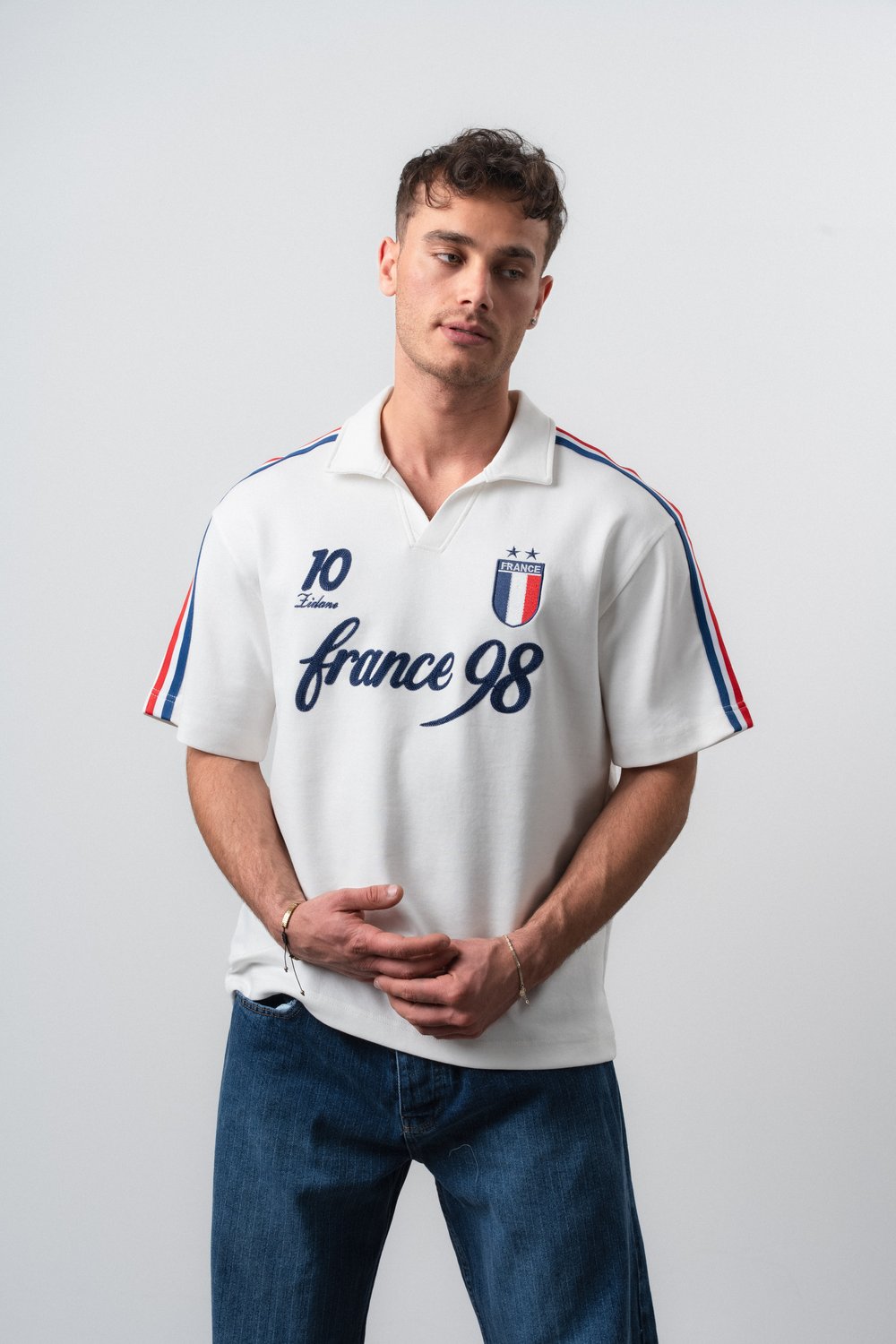 Erkek Fransa Retro Forma T-Shirt Ekru