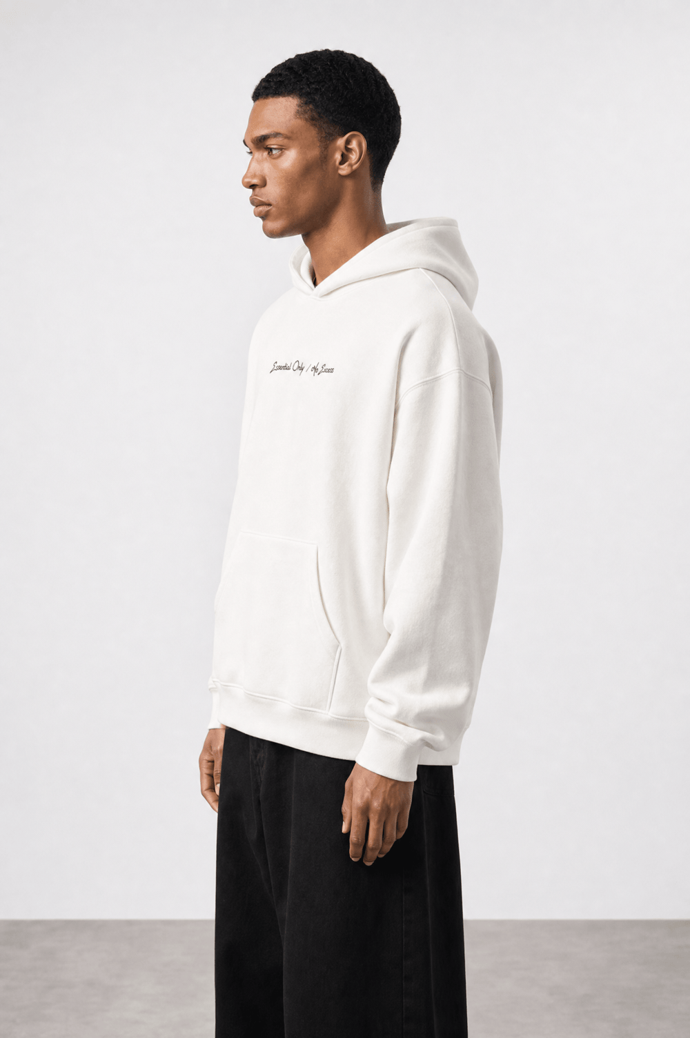Erkek Essentials Nakışlı Oversize Hoodie Ekru