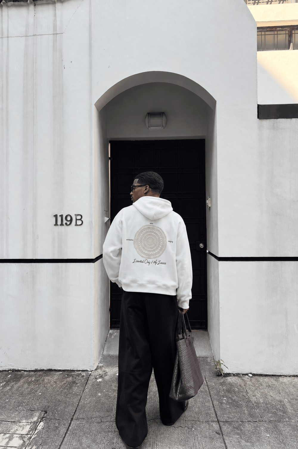 Erkek Essentials Nakışlı Oversize Hoodie Ekru