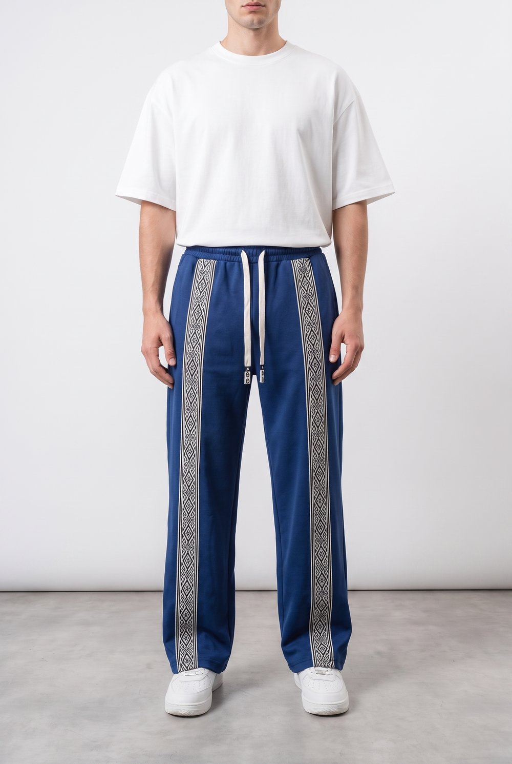 Erkek Etnik Şerit Detaylı Doubleface Baggy Eşofman Altı Lacivert