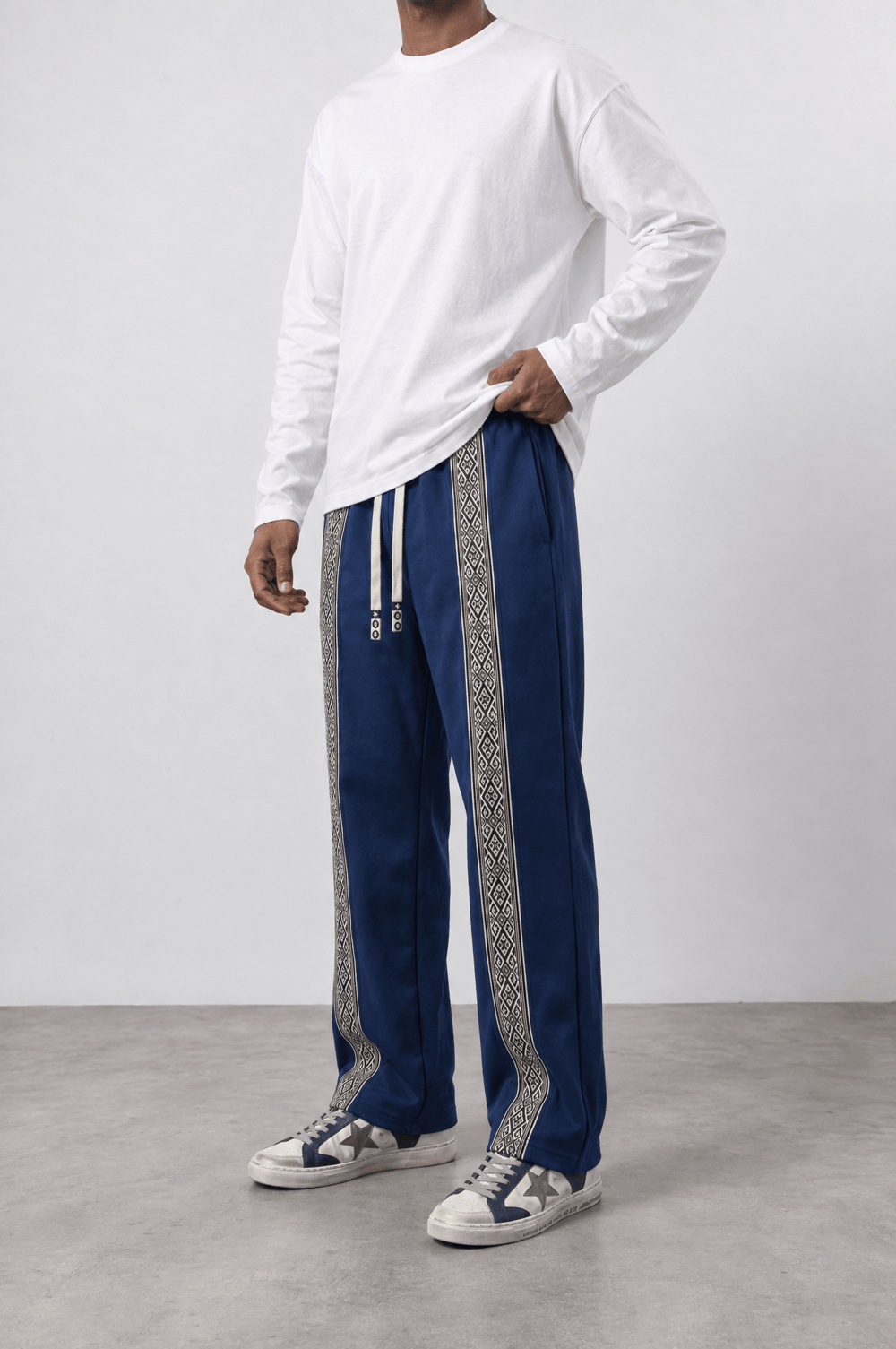 Erkek Etnik Şerit Detaylı Doubleface Baggy Eşofman Altı Lacivert