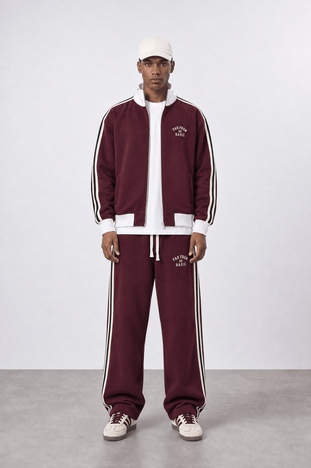 Erkek Far From Basic Şerit Detaylı Doubleface Eşofman Takımı Bordo