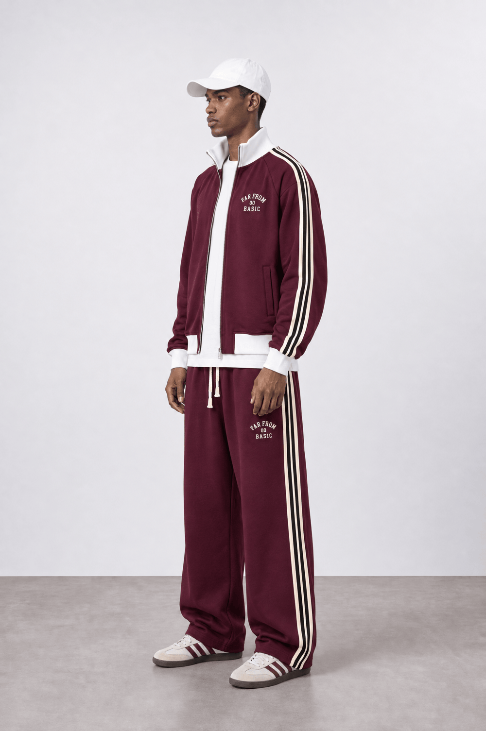 Erkek Far From Basic Şerit Detaylı Doubleface Eşofman Takımı Bordo