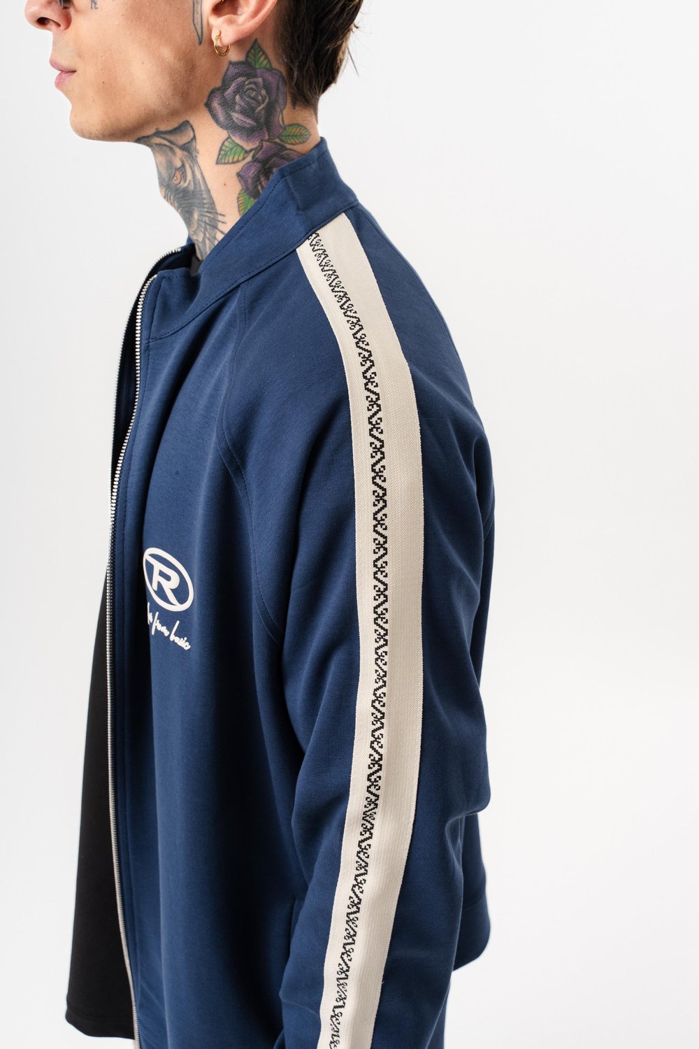 Erkek FFB Şerit Detaylı Dik Yaka Doubleface Zip Oversize Sweatshirt Lacivert