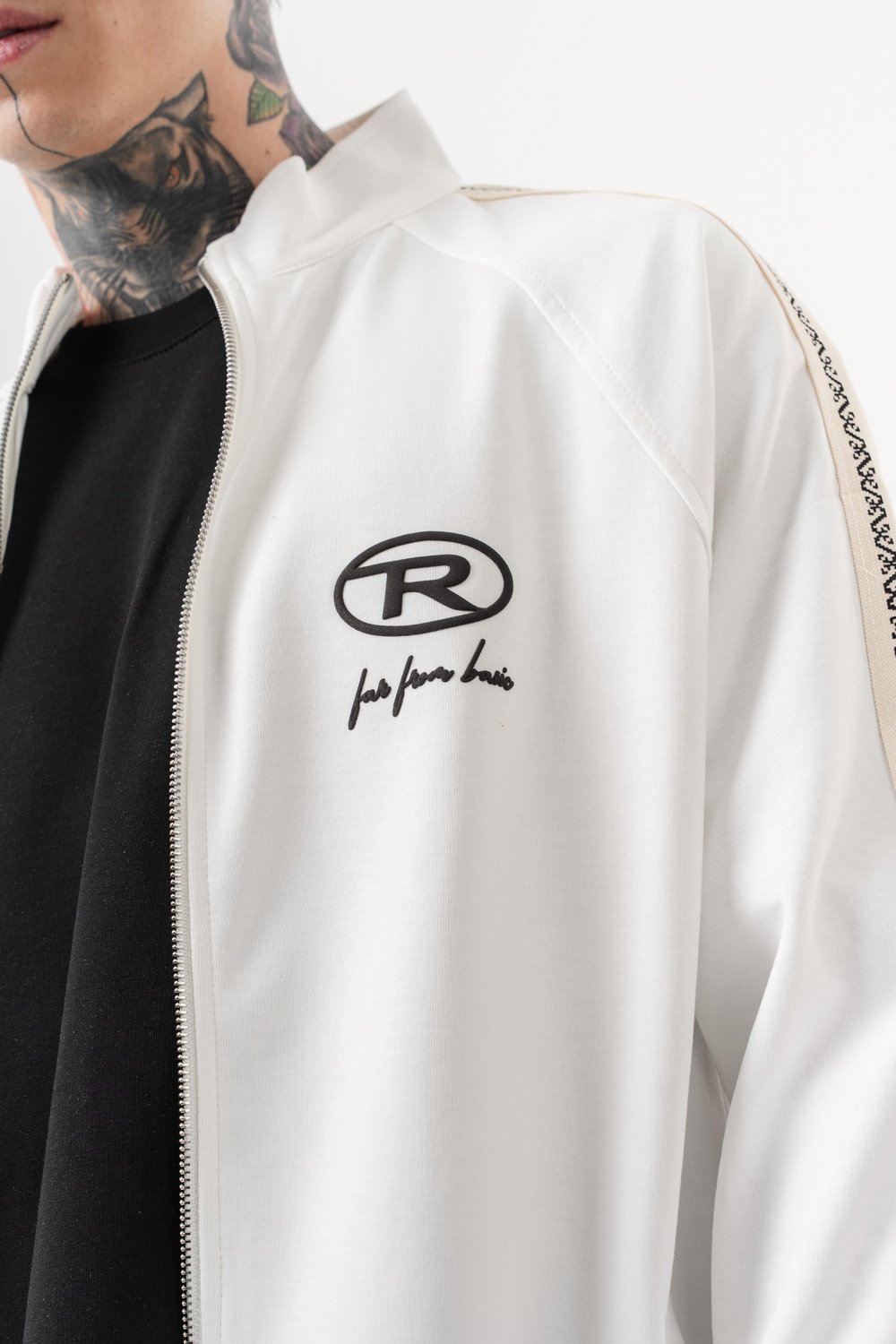 Erkek FFB Şerit Detaylı Dik Yaka Doubleface Zip Oversize Sweatshirt Ekru