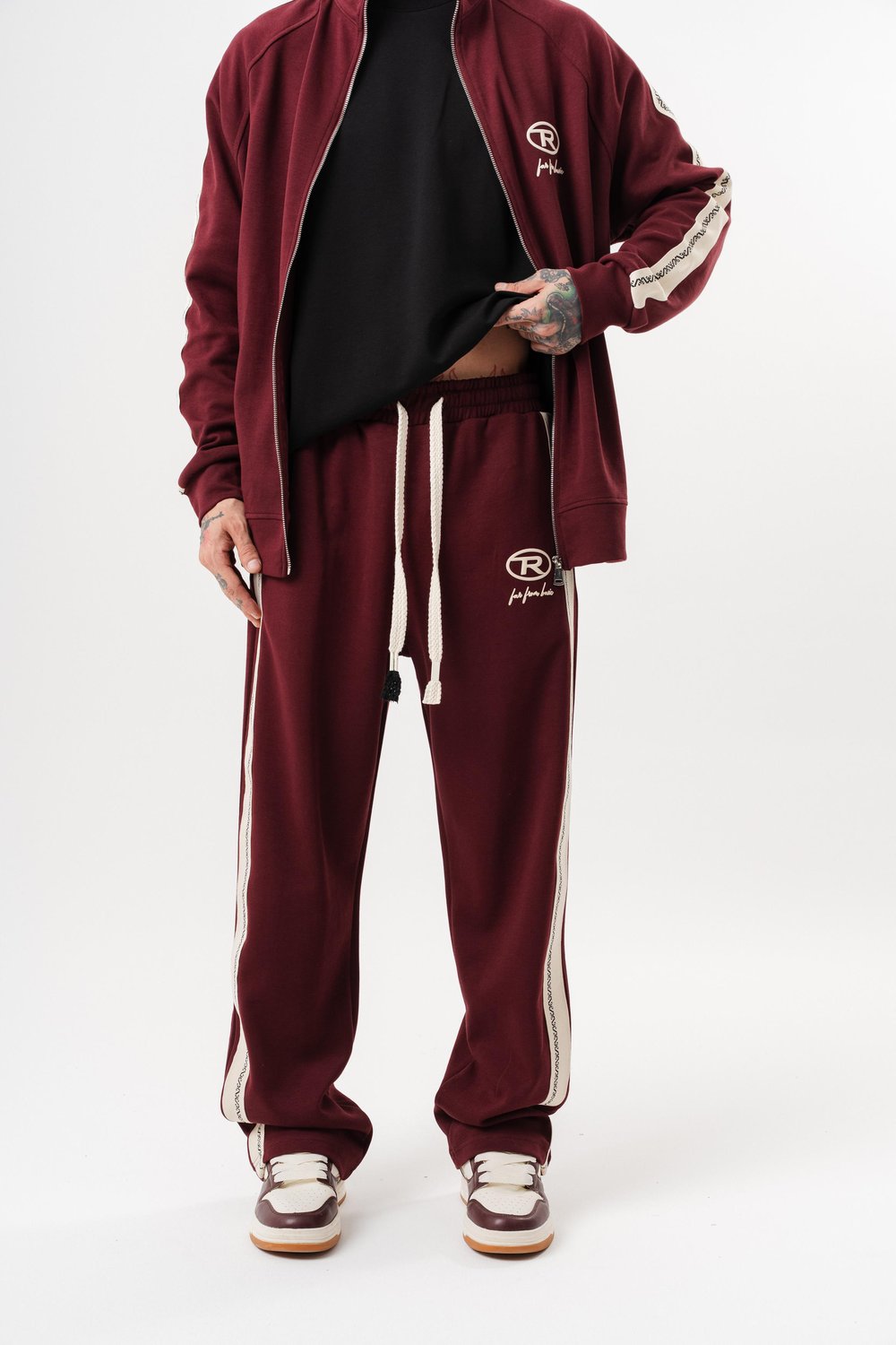 Erkek FFB Şerit Detaylı Doubleface Baggy Eşofman Altı Bordo